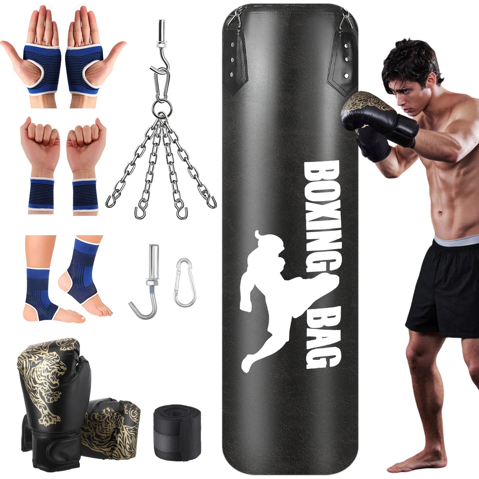 Bokszak Set Volwassenen Hangend – Complete Kickboks & Muay Thai Trainingsset met Handschoenen en Reactiebal