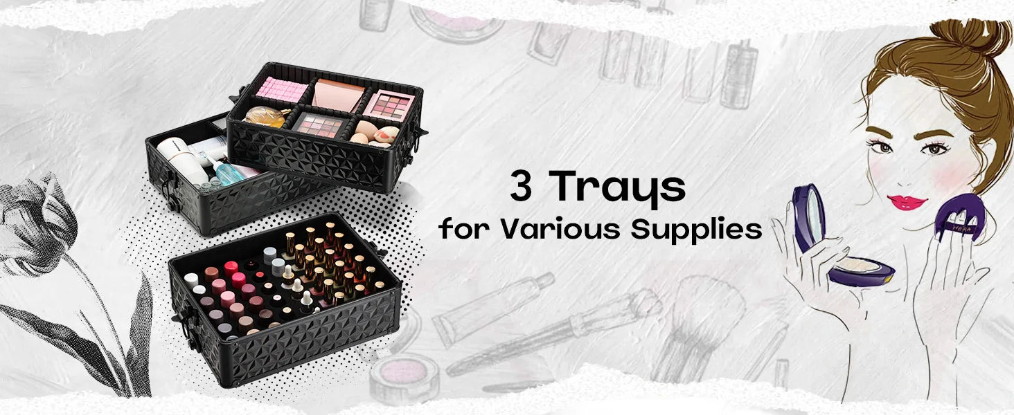 Professionele Make-up Trolley Extra Groot – Rollende Cosmetica Koffer met Wielen en Uittrekbare Handgreep – Organizer voor Visagisten en Thuisgebruik