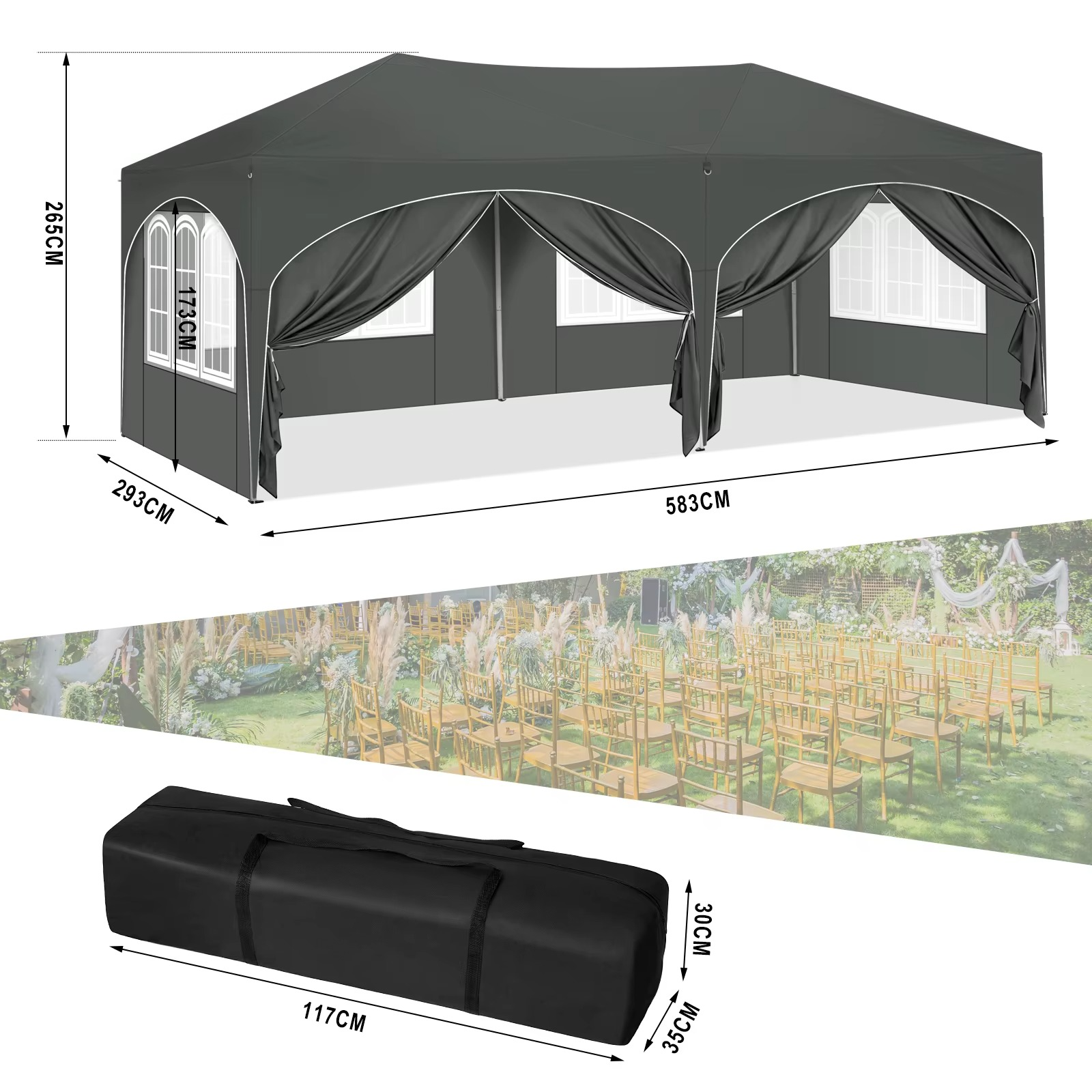 Opvouwbaar Paviljoen 3×6 m – Easy Up Partytent met 6 Zijwanden