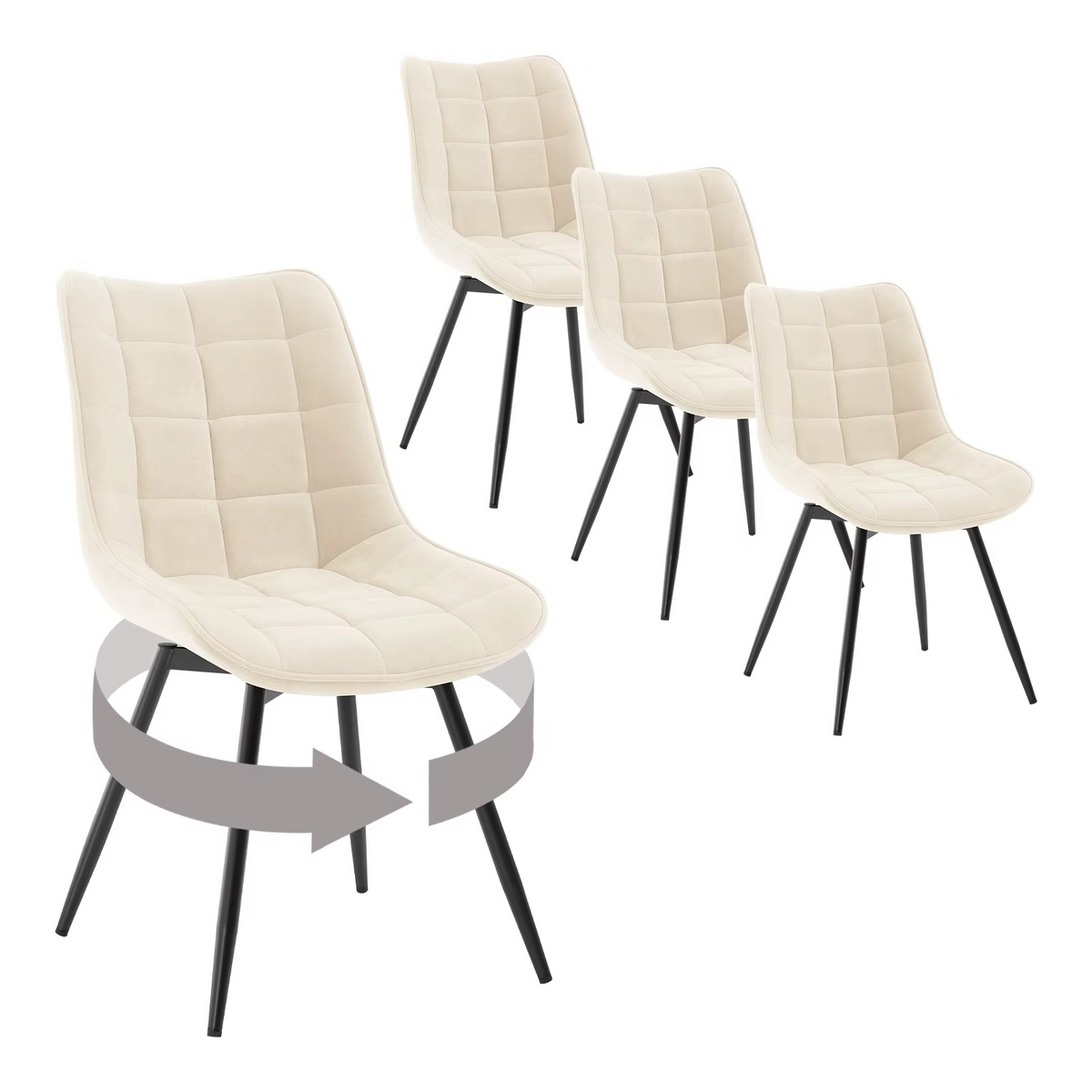 4-delige Set Draaibare Eetkamerstoelen Zwart Fluweel – 360° Velvet Stoelen met Metalen Poten – Moderne Luxe Eetkamerstoelen