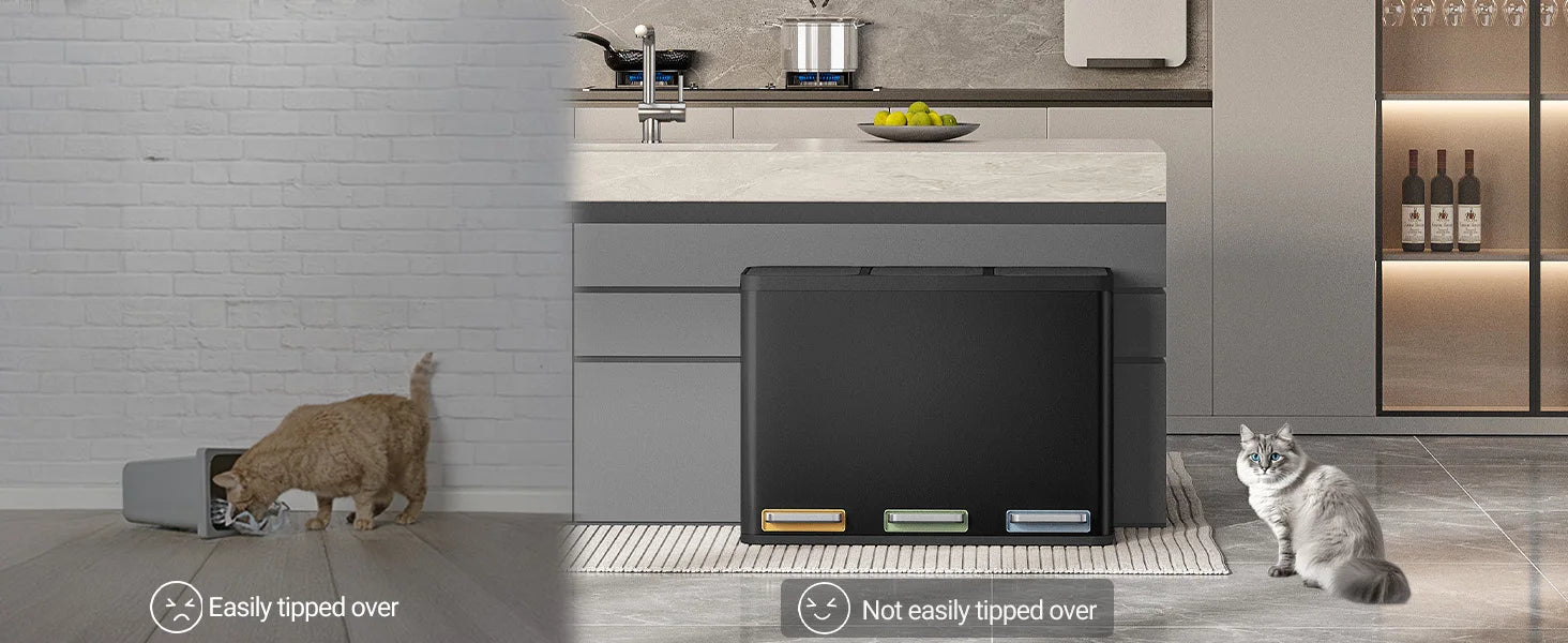 Moderne Keuken Prullenbak 45L – 3 Compartimenten Afvalscheiding – RVS Pedal Bin voor Keuken en Kantoor