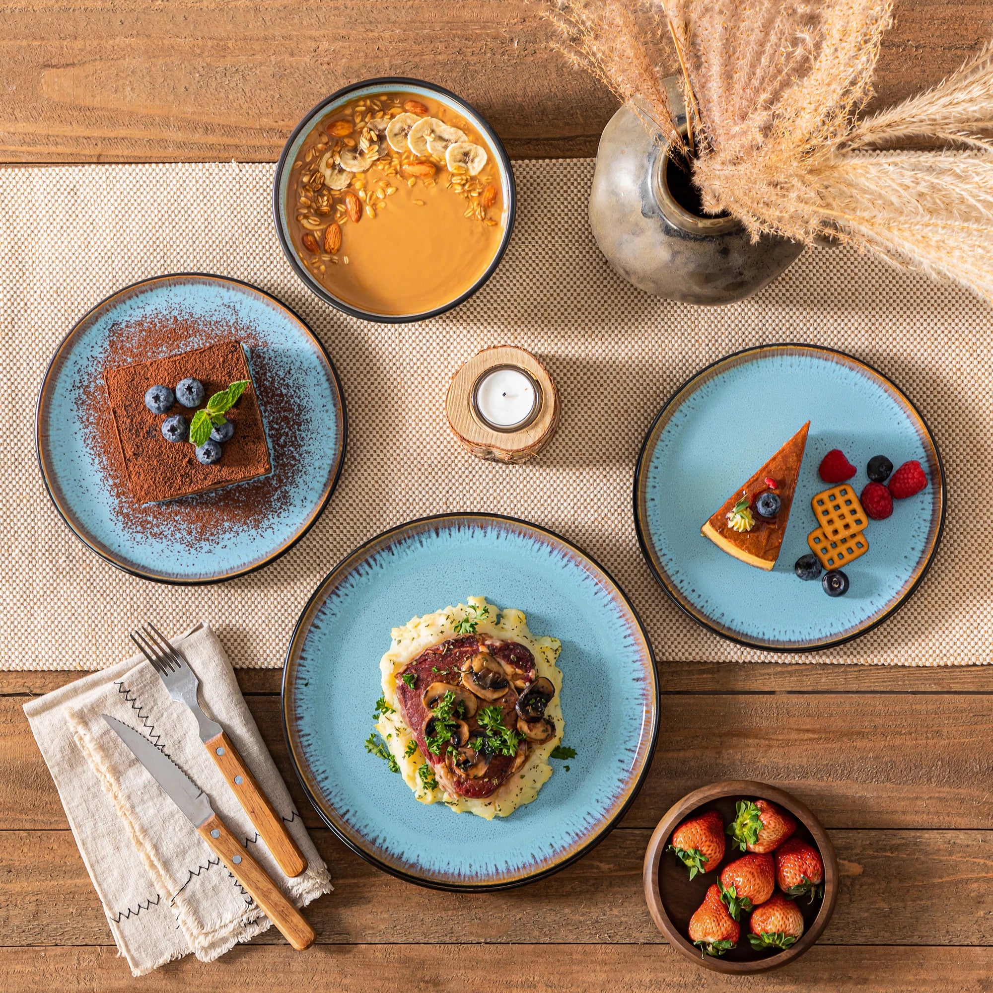 Servies Set 16-Delig – Mat Zwart Keramisch Servies – Modern & Duurzaam Steengoed voor 4 Personen