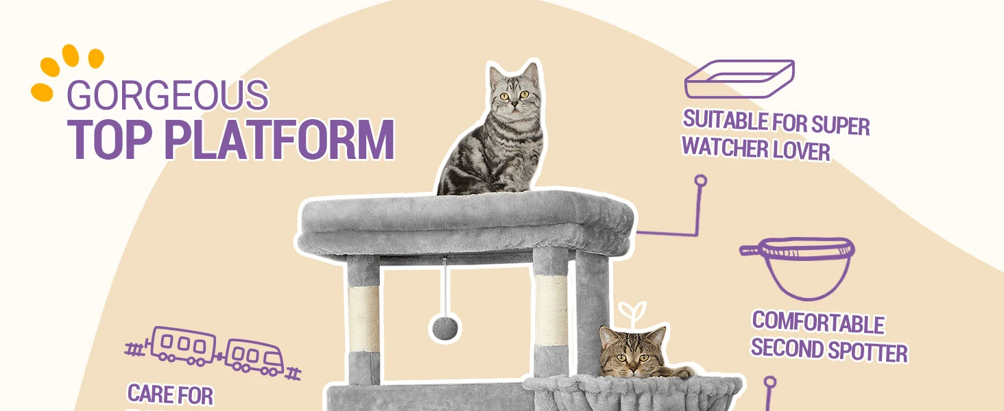 210 cm Grote Krabpaal Kattenboom – Luxe Multi-Level Kattenhuis met Krabpalen, Hangmat & Speelgoed voor Grote en Meerdere Katten