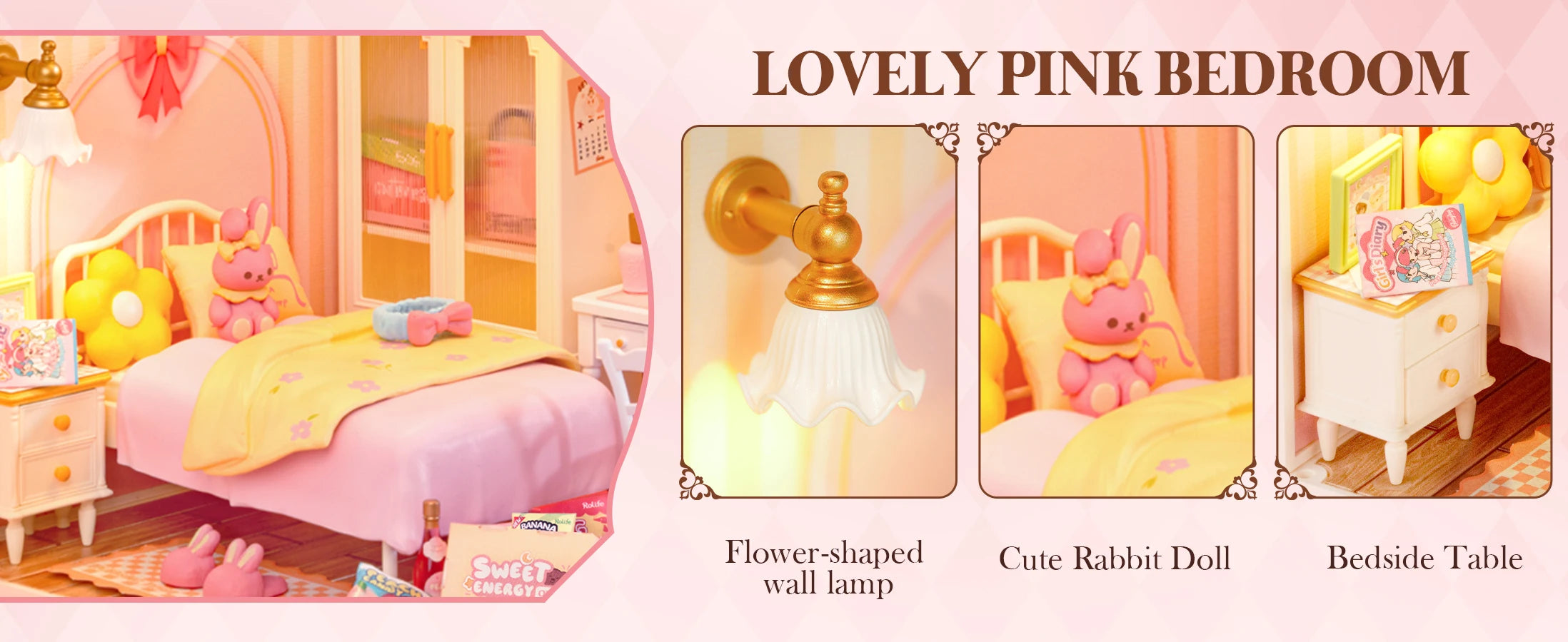 3D Puzzel Miniatuur Roze Slaapkamer – DIY Bouwset voor Creatieve Hobbyisten en Poppenhuisfans