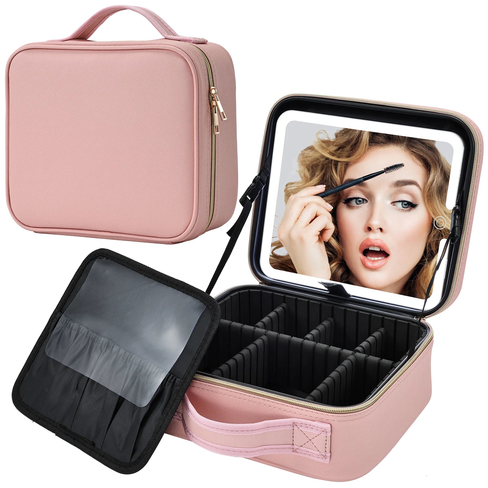 LED Make-uptasje met Spiegel – 3 Lichtstanden – Reismake-uptasje Waterdicht en Compact voor Cosmetica