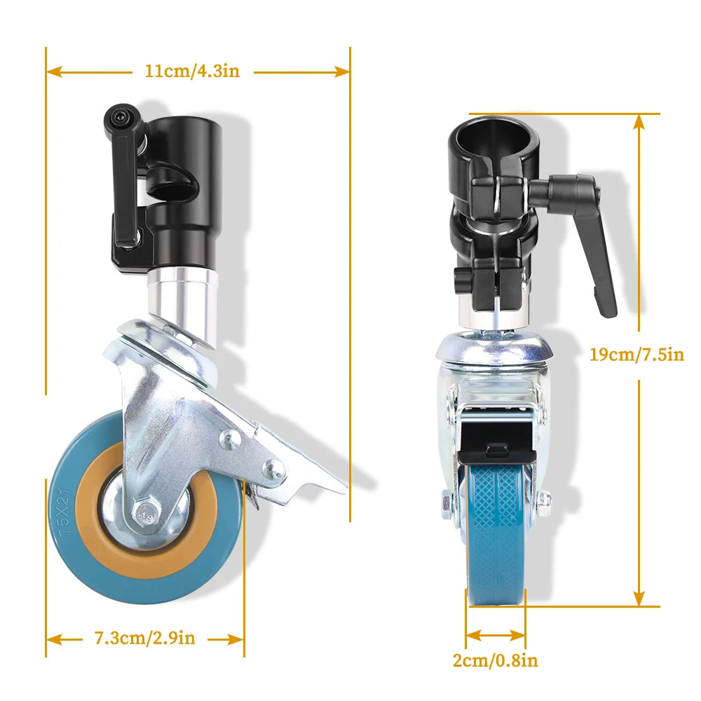 3x C-Stand Zwenkwielen 25mm – Vergrendelbare Wielen voor Lichtstatief en Magic Arm – Fotografie Accessoires