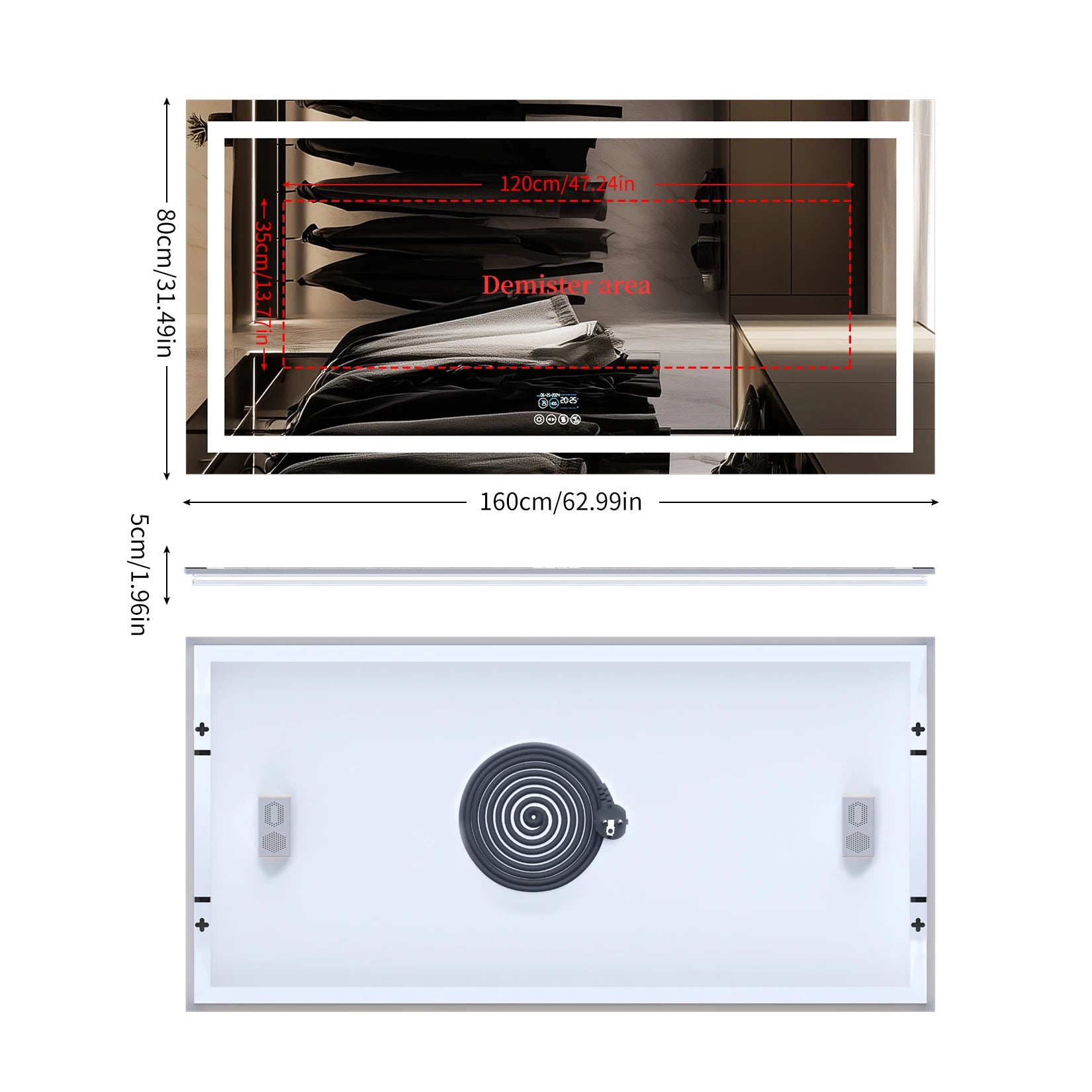 LED Badkamerspiegel met Bluetooth Speaker, Dimbare Verlichting, Anti-Condens & Display – Moderne Badkamerspiegel met Verlichting
