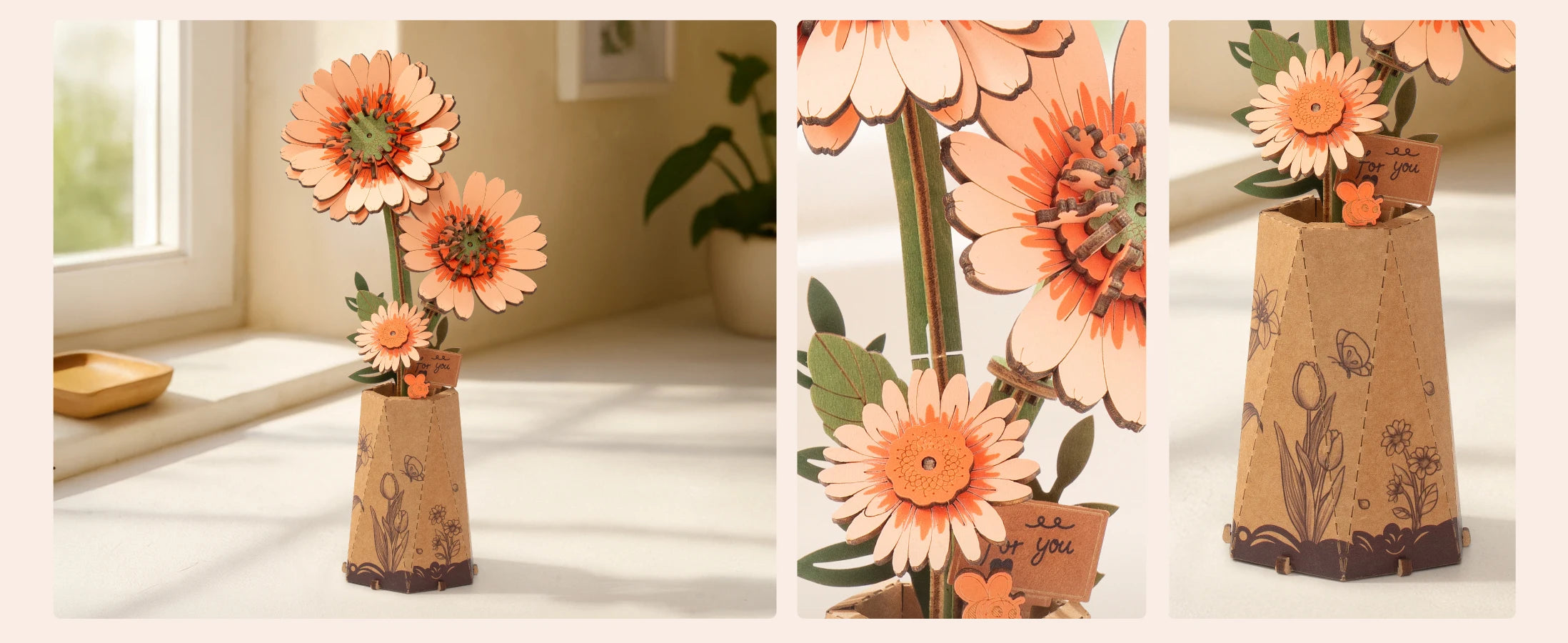 3D Houten Puzzel Doe-Het-Zelf – Creatieve Bloemen Bouwset voor Vrouwen – Kerstcadeau & Decoratie