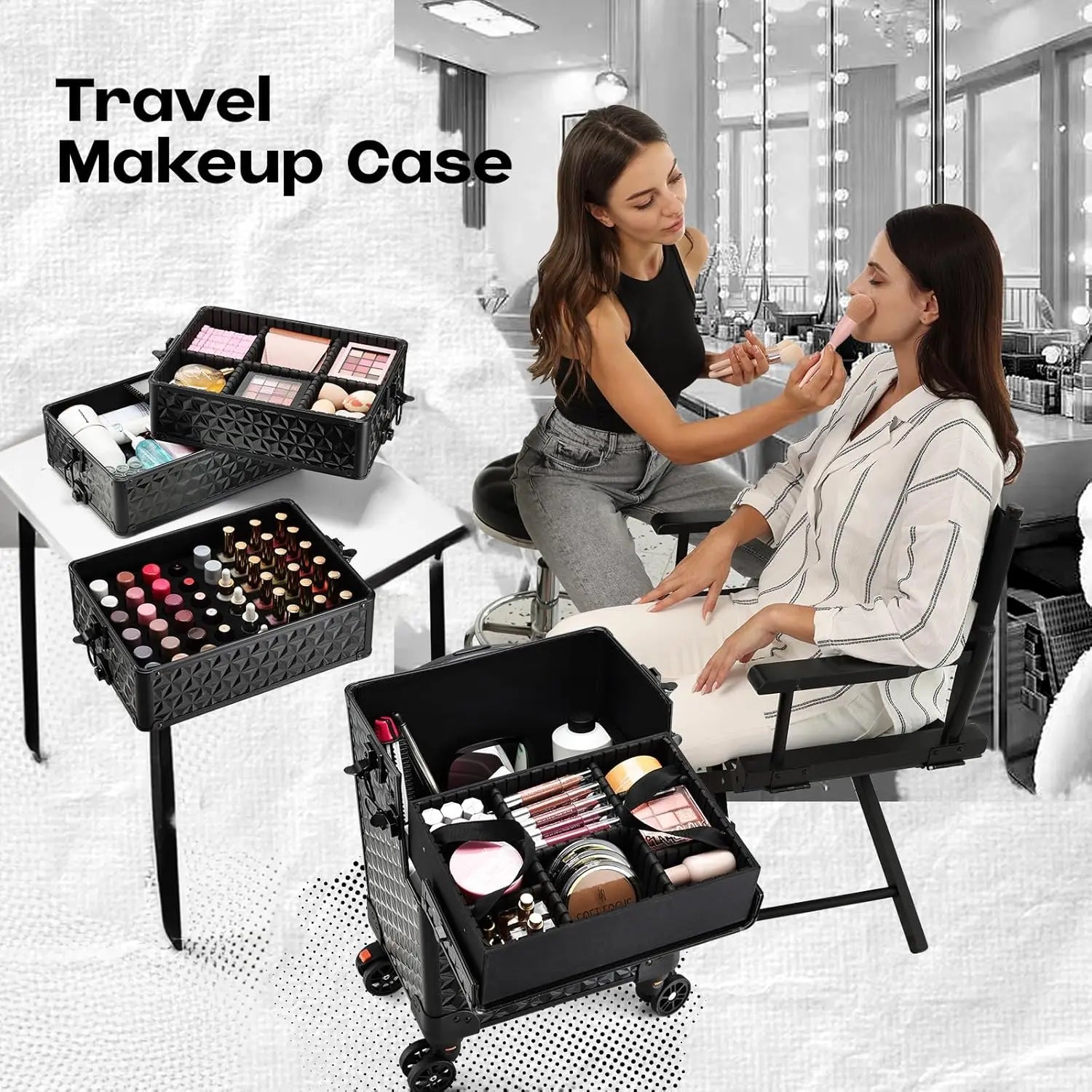 Professionele Make-up Trolley Extra Groot – Rollende Cosmetica Koffer met Wielen en Uittrekbare Handgreep – Organizer voor Visagisten en Thuisgebruik