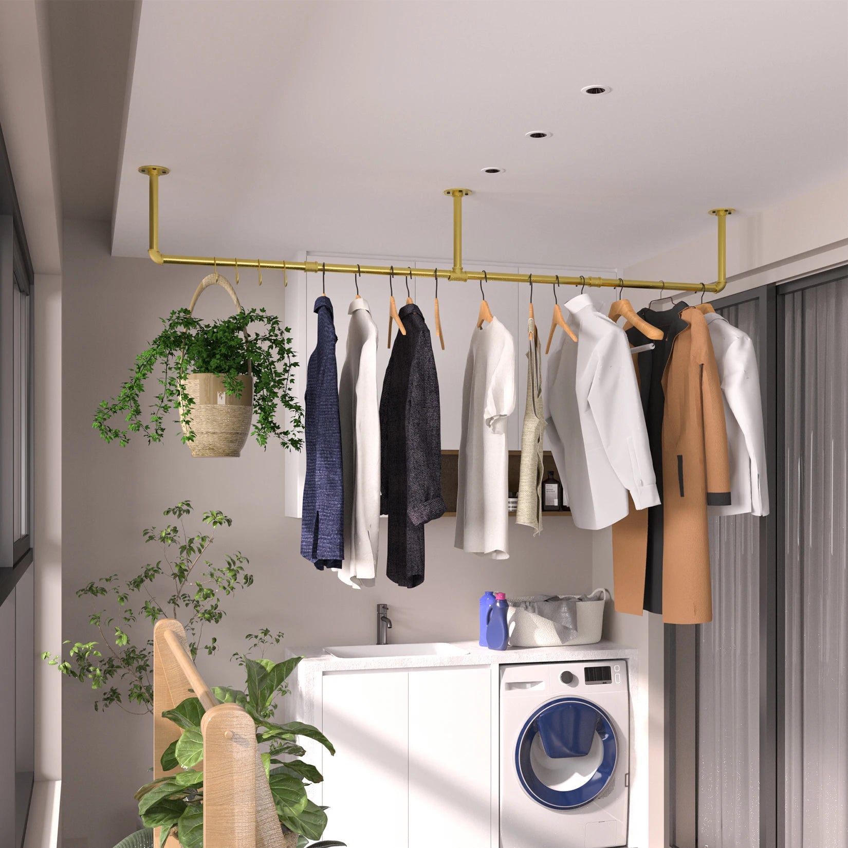 Industrieel Muur Kledingrek Buiswerk – Goud – Wand Kledingstang 180 cm – Ruimtebesparend en Stevig Metaal