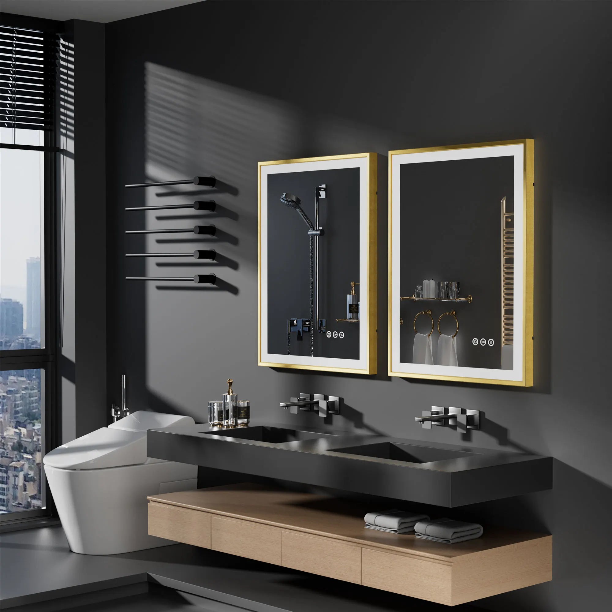 LED Badkamerspiegel Goud Frame – Dimbaar met 3 Lichtkleuren & Anti-Condens