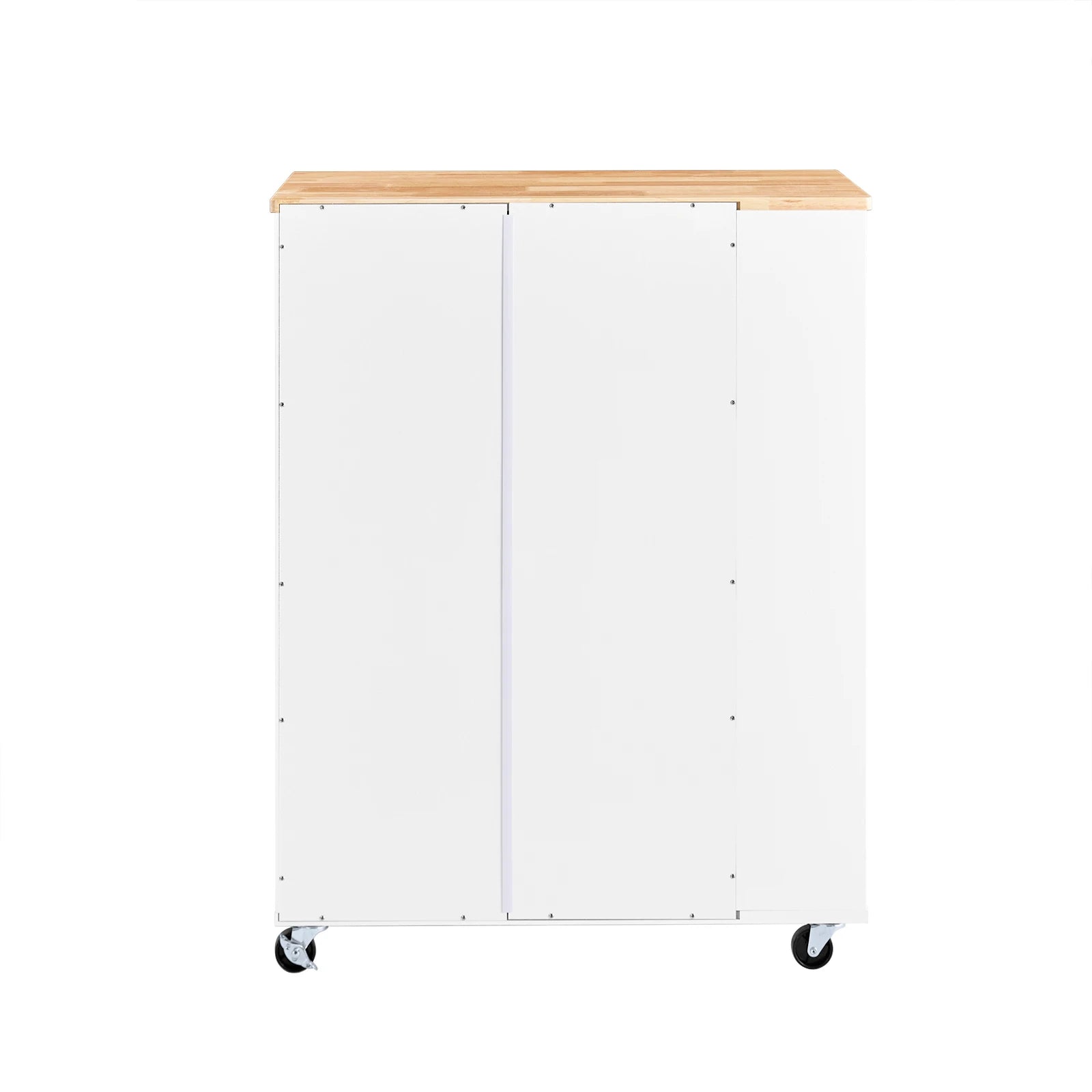Witte keukentrolley met rubberen houten blad en wielen – multifunctionele serveerwagen