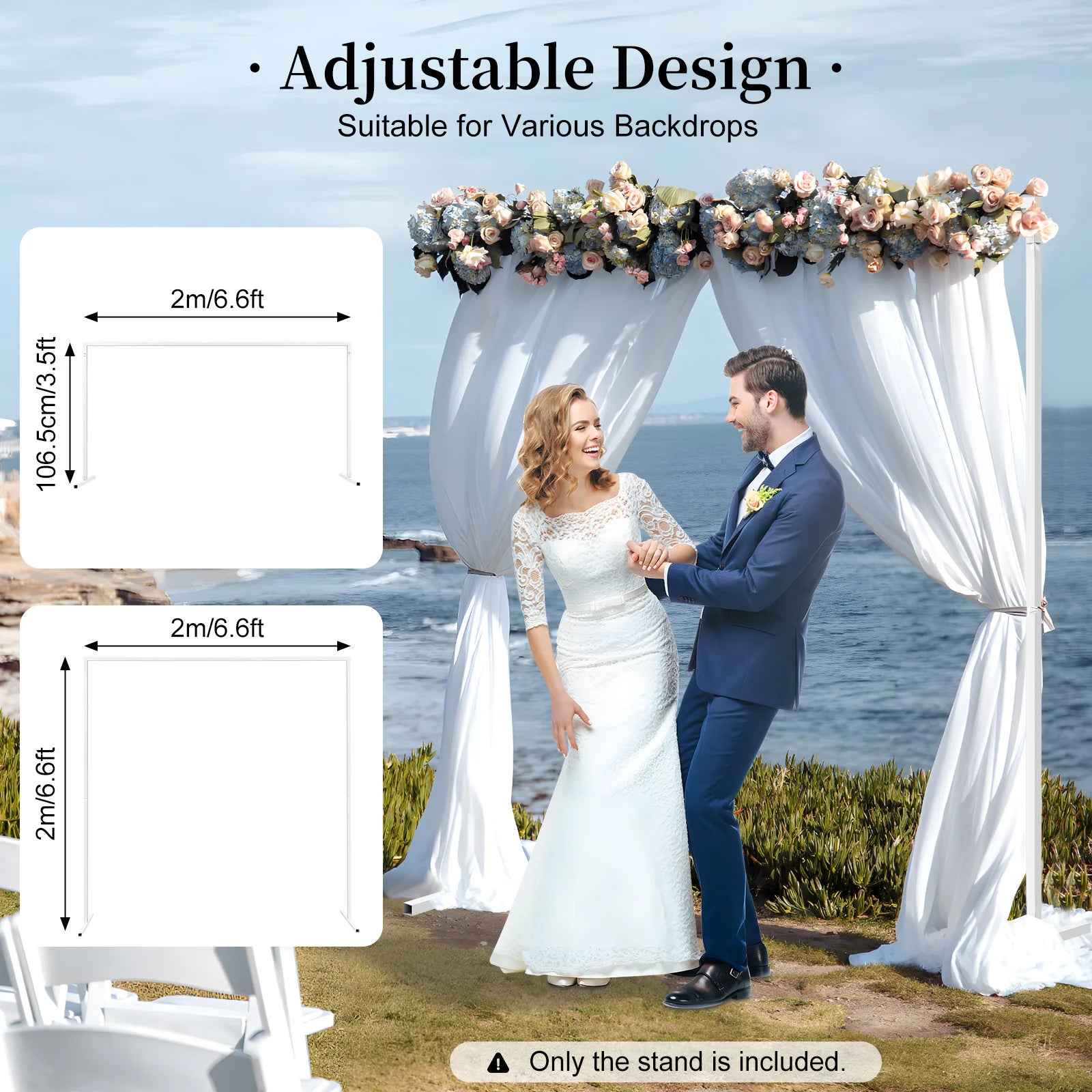 Verstelbare Bruiloft Boog Standaard 2x2m – Wit Metalen Frame voor Feestdecoratie, Bruiloften en Fotoshoots