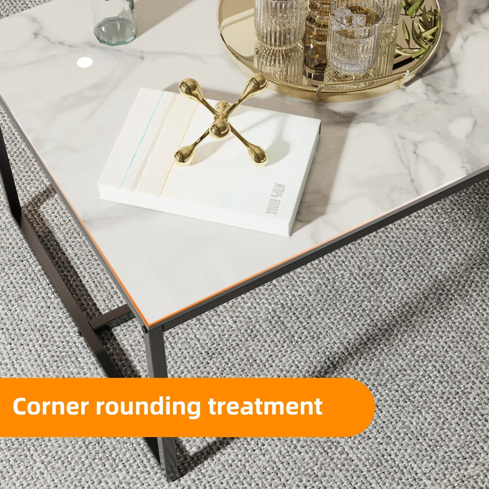 Salontafel van Gesinterd Steen – Moderne Rechthoekige Tafel met Zwart Metalen Frame – Grijs Tafelblad – Luxe & Duurzaam Design