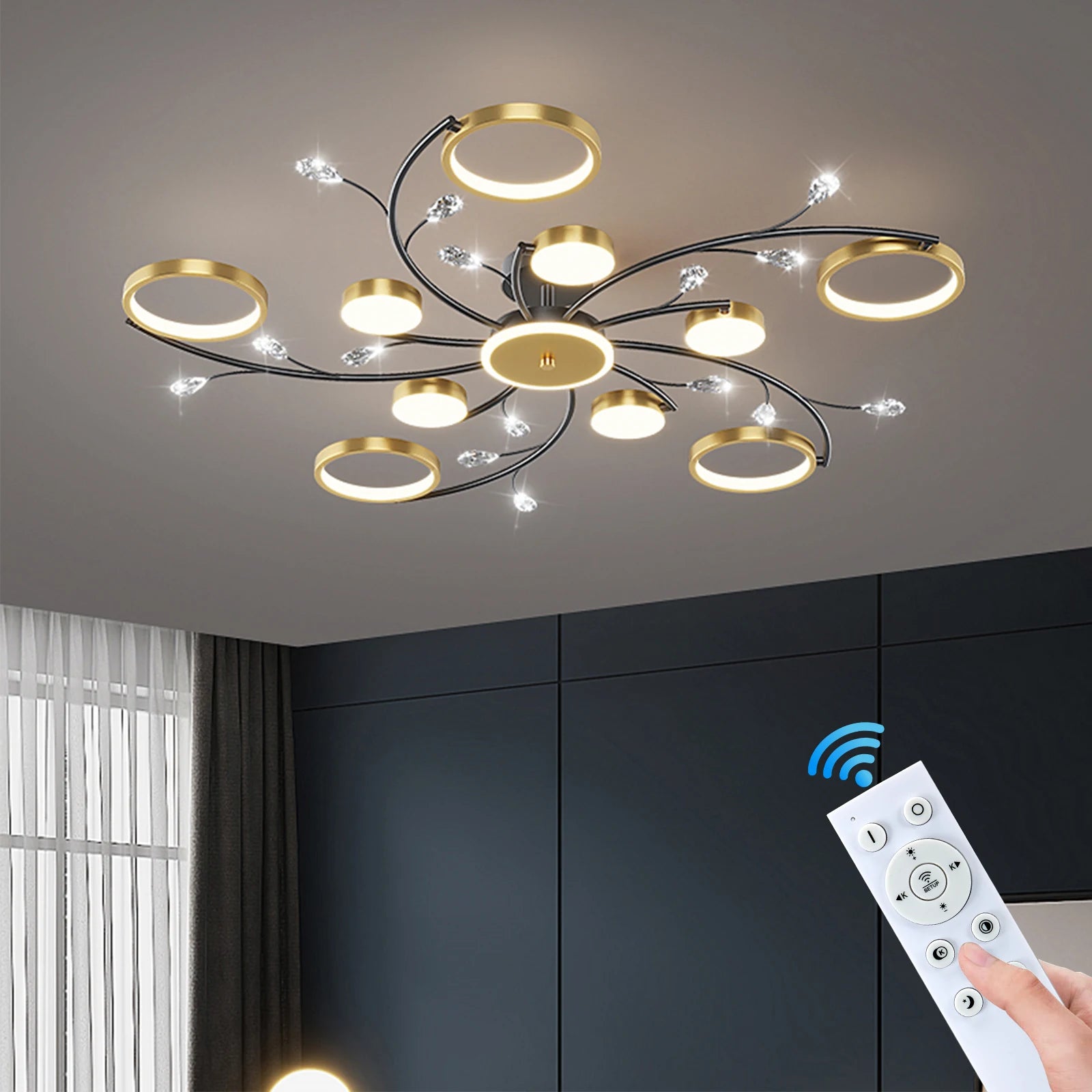 Moderne LED Plafondlamp met Afstandsbediening & App – Dimbare Smart Verlichting voor Woonkamer, Slaapkamer & Eetkamer