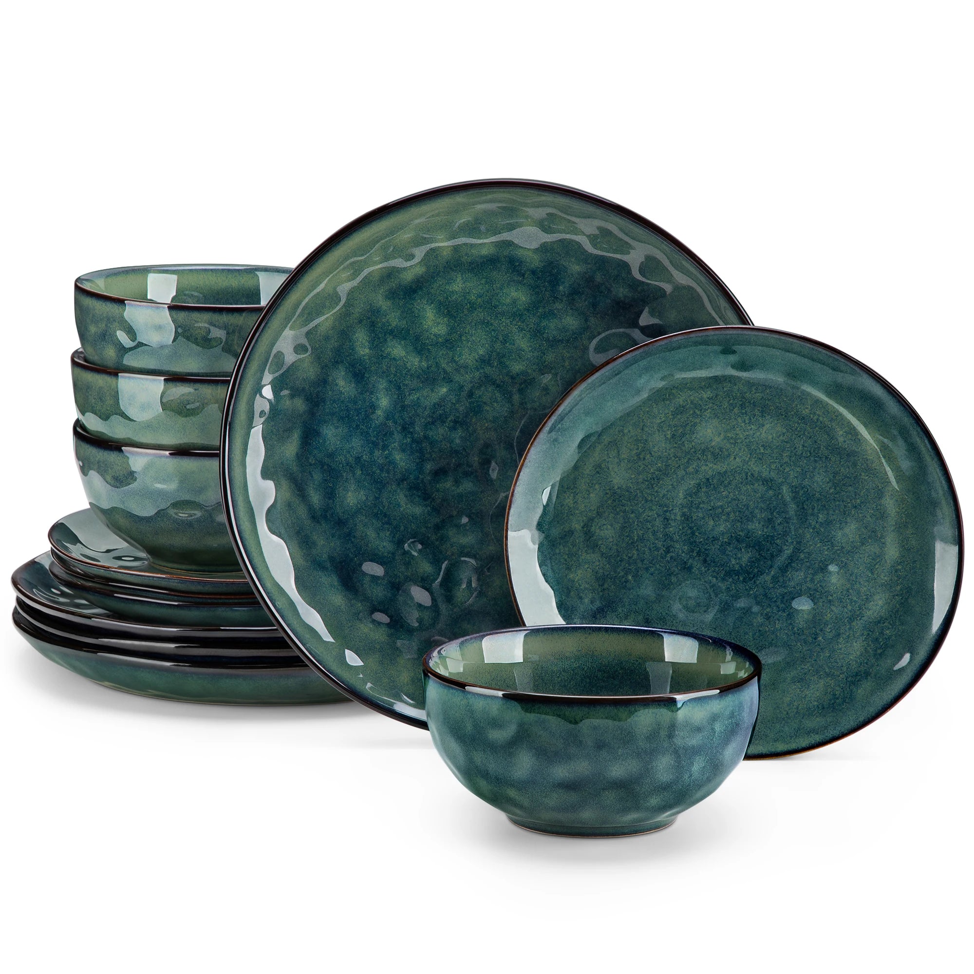 Groene Keramische Borden Set 12/24-Delig – Steengoed Servies voor 4 of 8 Personen – Modern & Magnetronbestendig