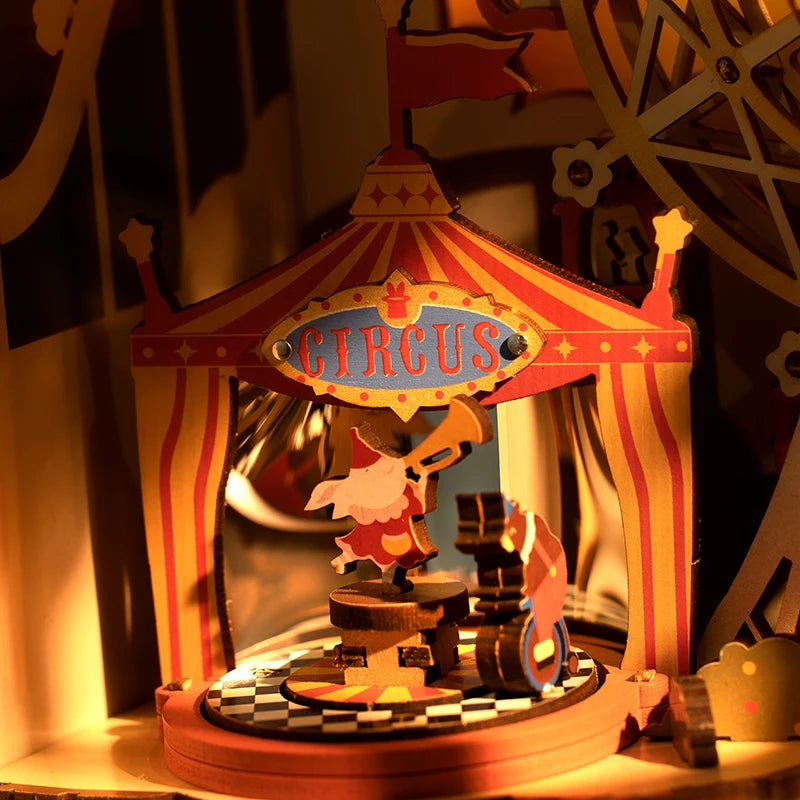 3D Houten Muziekdoos Reuzenrad met Licht – Sunset Carnival Nachtlampje en Decoratie – USB Oplaadbaar voor Woonkamer en Slaapkamer