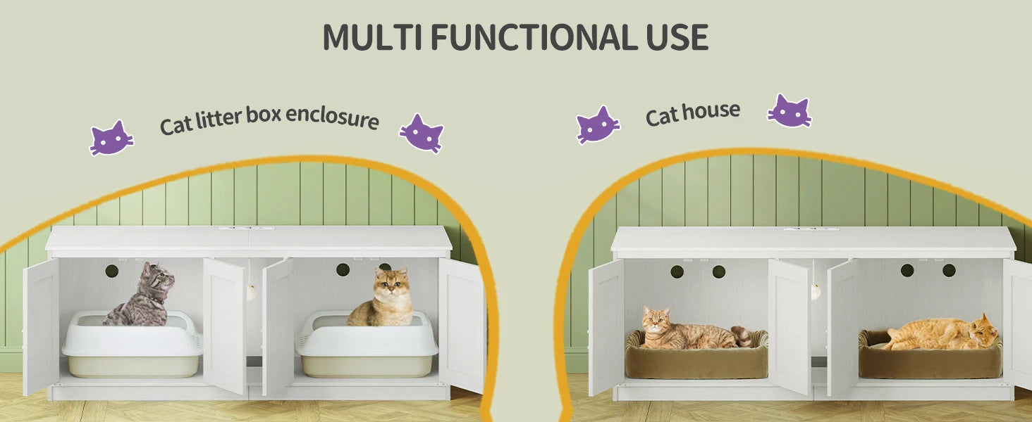 Kattenbak Meubel met Stopcontact en USB – Verborgen Kattenbak Kast voor 2 Katten – Kattenhuis Binnen met Deuren & Accessoires