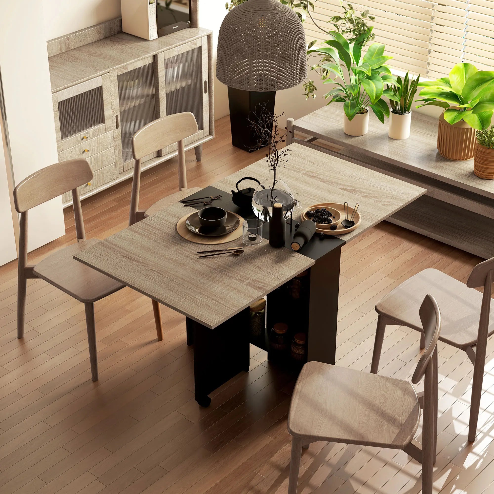 Opvouwbare Eettafel 75×140×74 cm – Klaptafel Hout in Naturel & Zwart