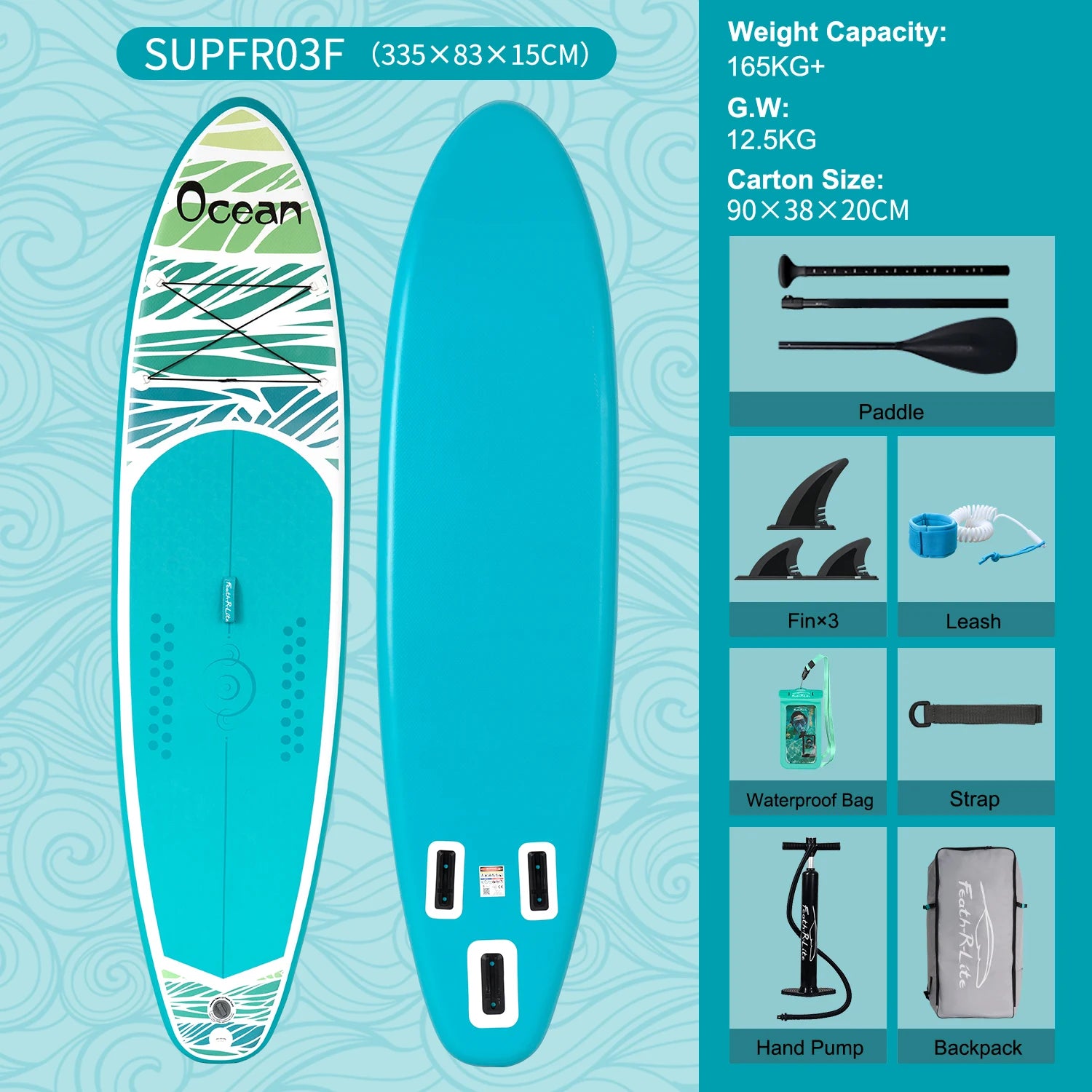 Opblaasbaar SUP Board – Stand Up Paddle Board 335 cm met Antislip Deck – Complete Set voor Beginners & Gevorderden