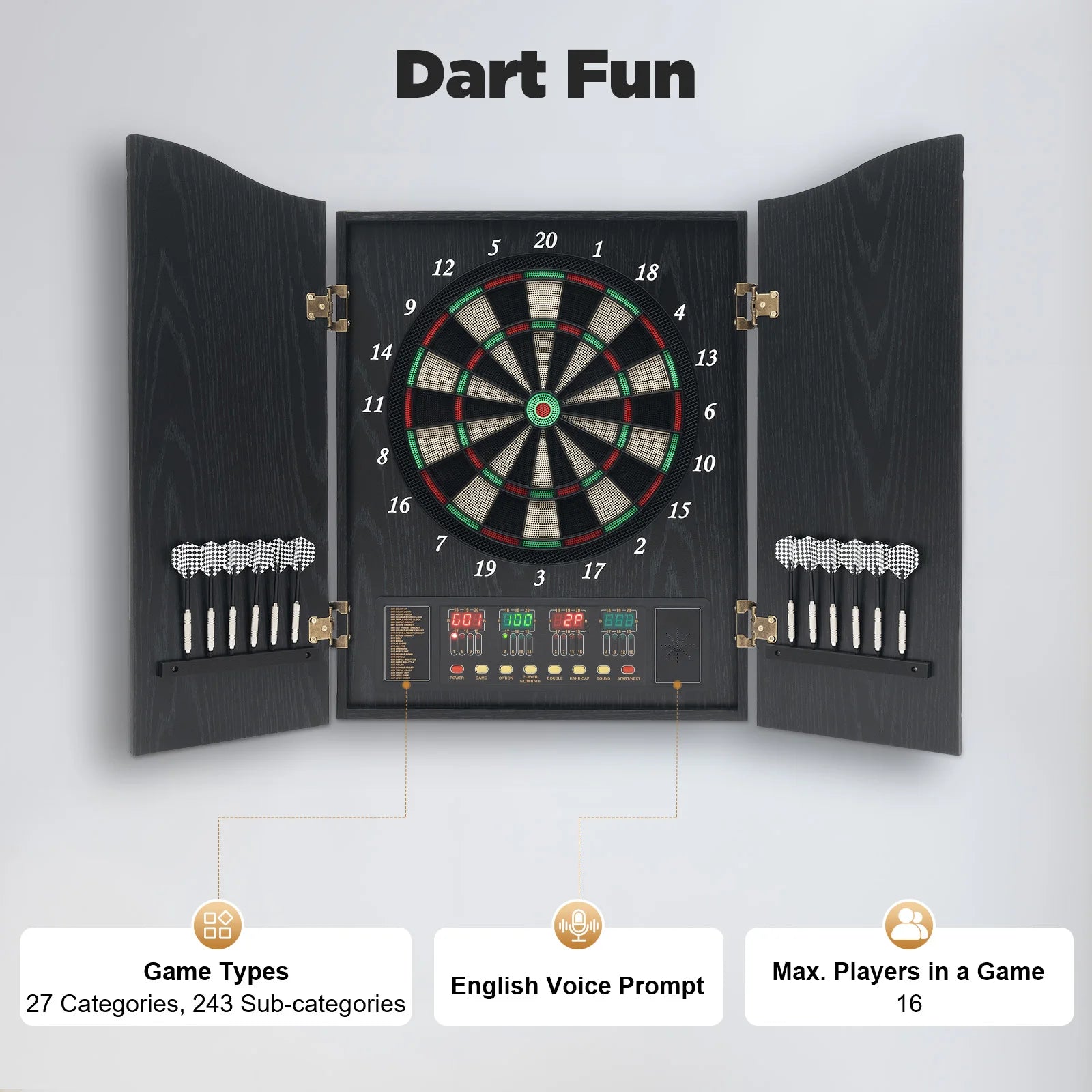 Elektronisch Dartbord met Cabinet – Automatische Score LED Darts Bord Set voor Thuis en Indoor Spellen