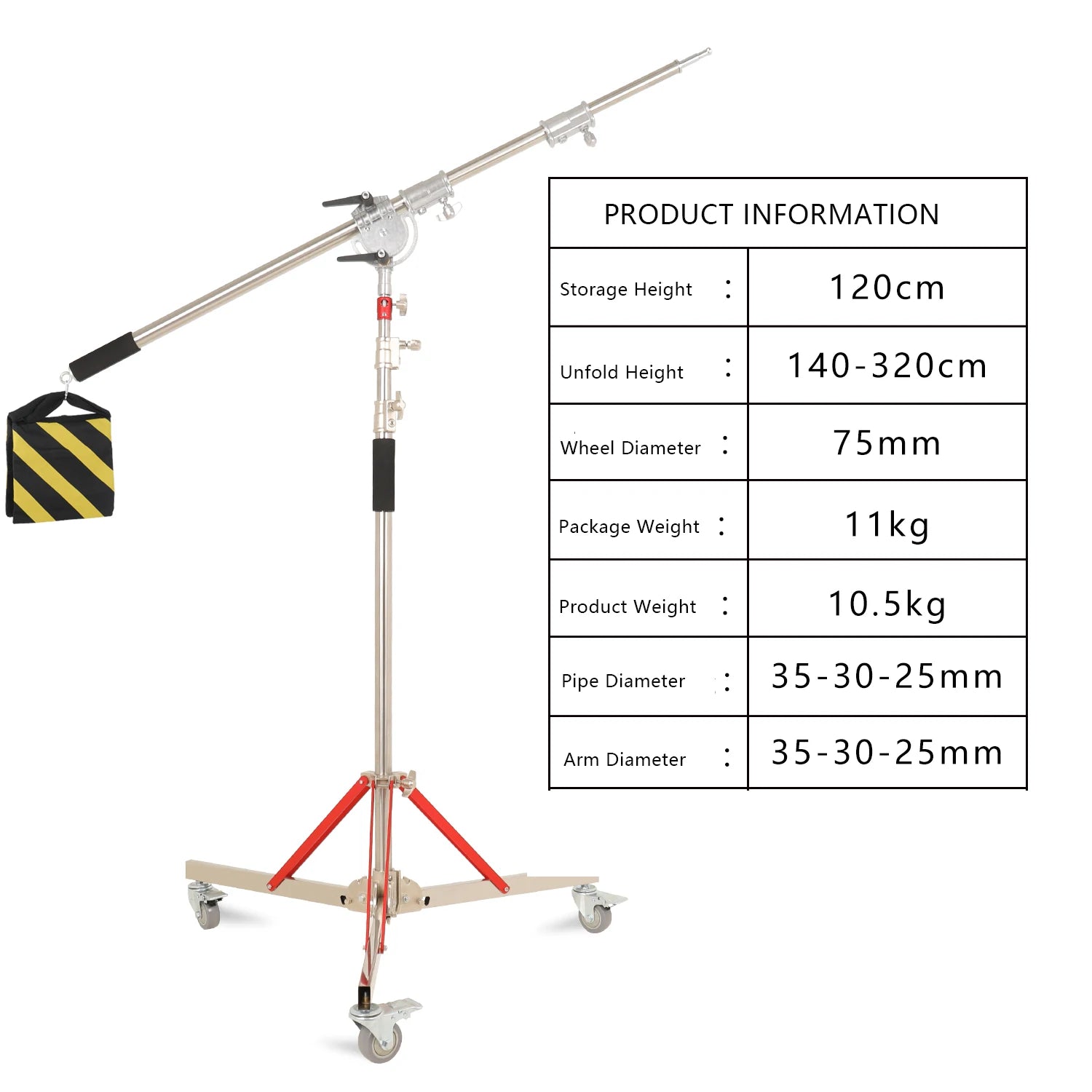 Professioneel 320 cm C-Stand Statief met 3 Wielen – Verstelbaar Fotografie Statief voor Camera’s en Videoproducties