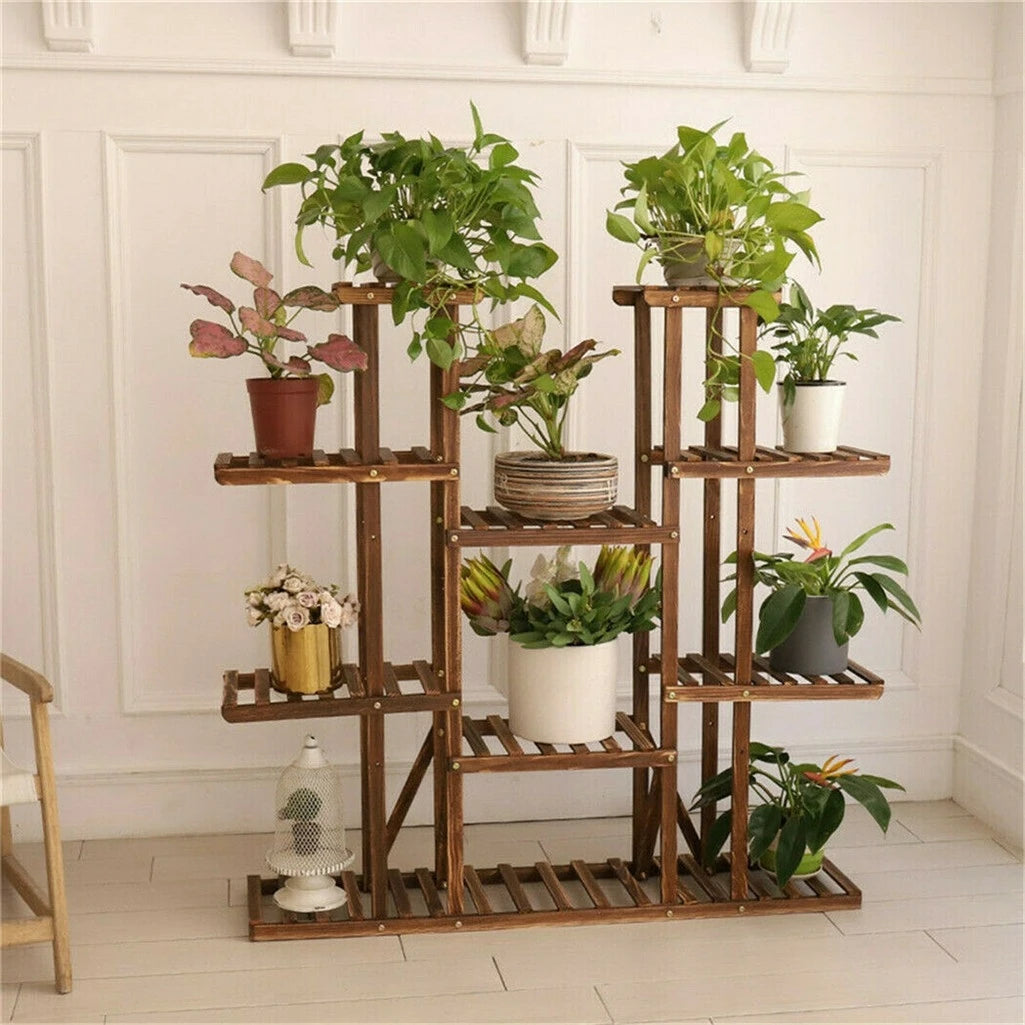 Houten Plantenrek 9 Niveaus – Grote Plantenstandaard voor Binnen & Buiten