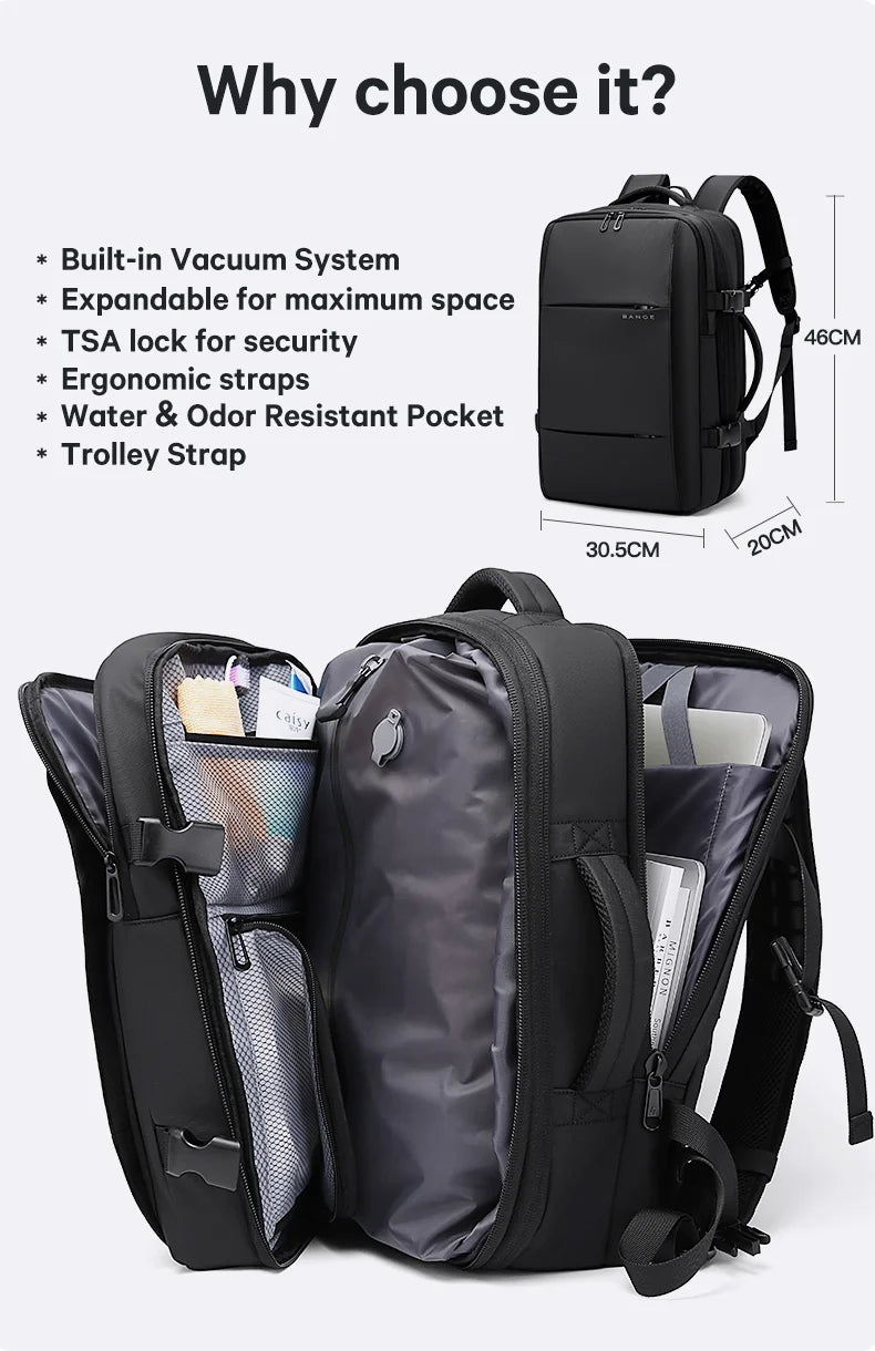 Uitbreidbare Waterdichte Reistas Rugzak – 17" Laptop Rugzak – Grote School‑ & Zaken Backpack – Reis & Hiking Unisex
