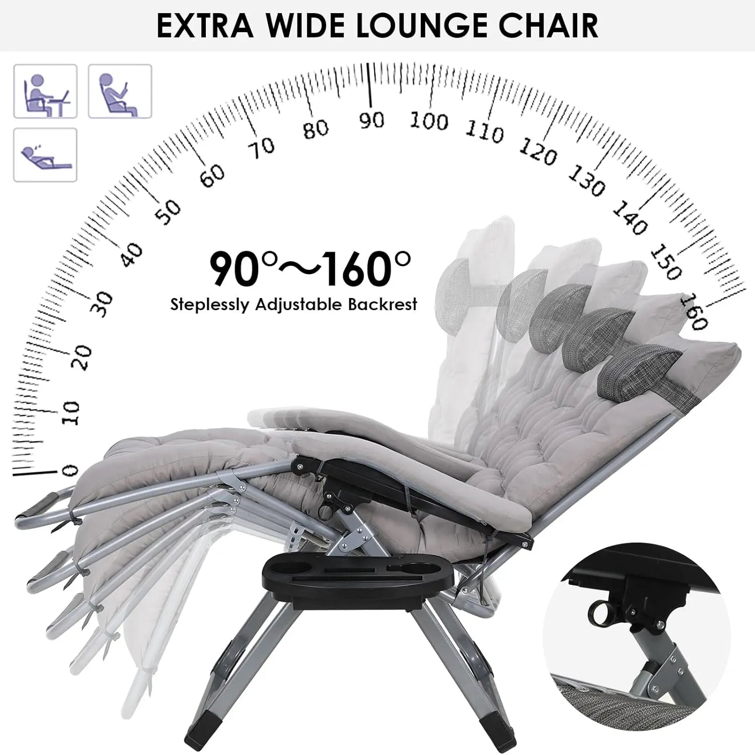 Opvouwbare Zero Gravity Lounge Stoel XXL – Verstelbare Tuinligstoel met Kussen en Bekerhouder – Belastbaar tot 160 kg
