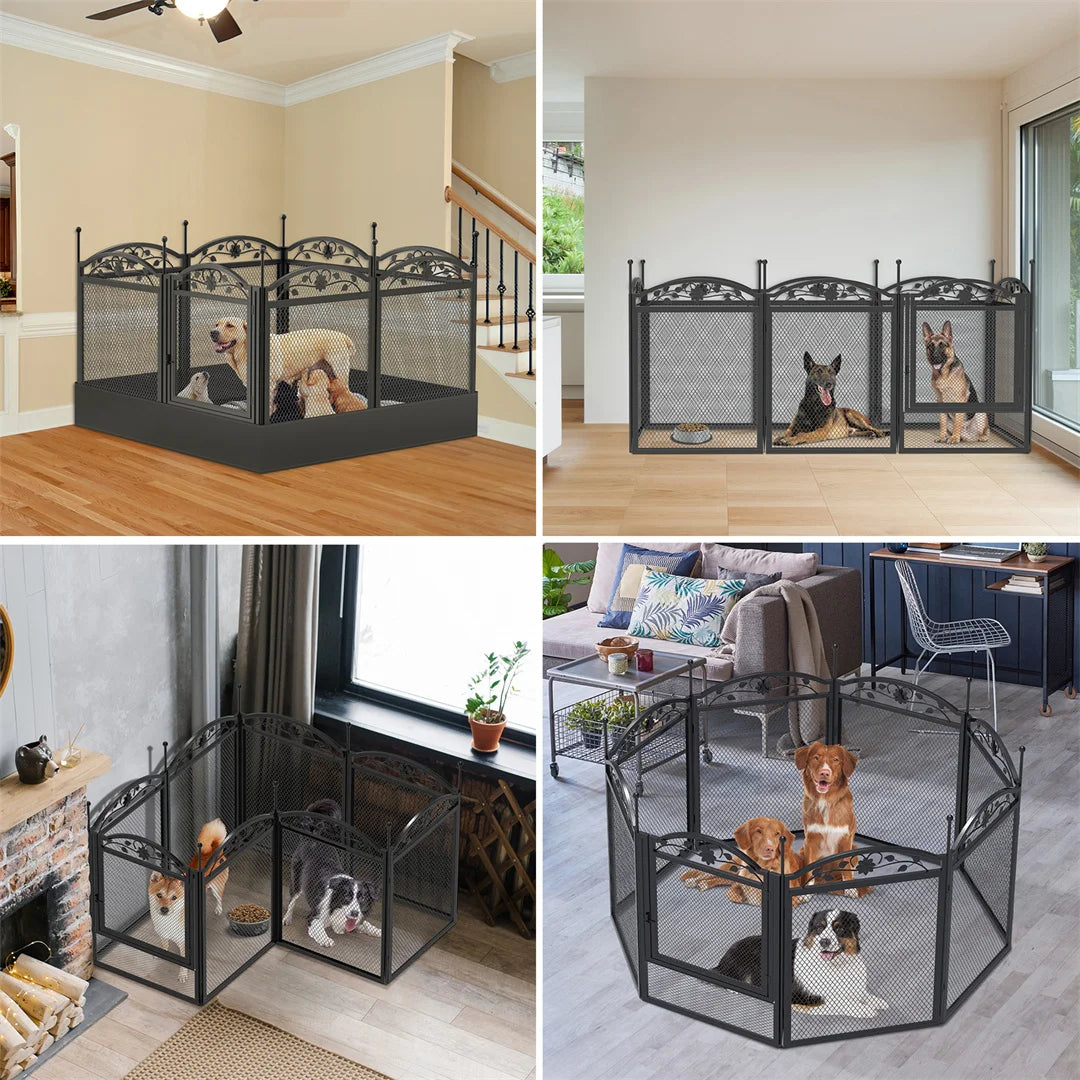8-Delige Hondenren voor Puppy’s – Zware Metalen Puppyren met Deur & Waterdichte Mat – Opvouwbaar Hondenhek voor Binnen en Buiten