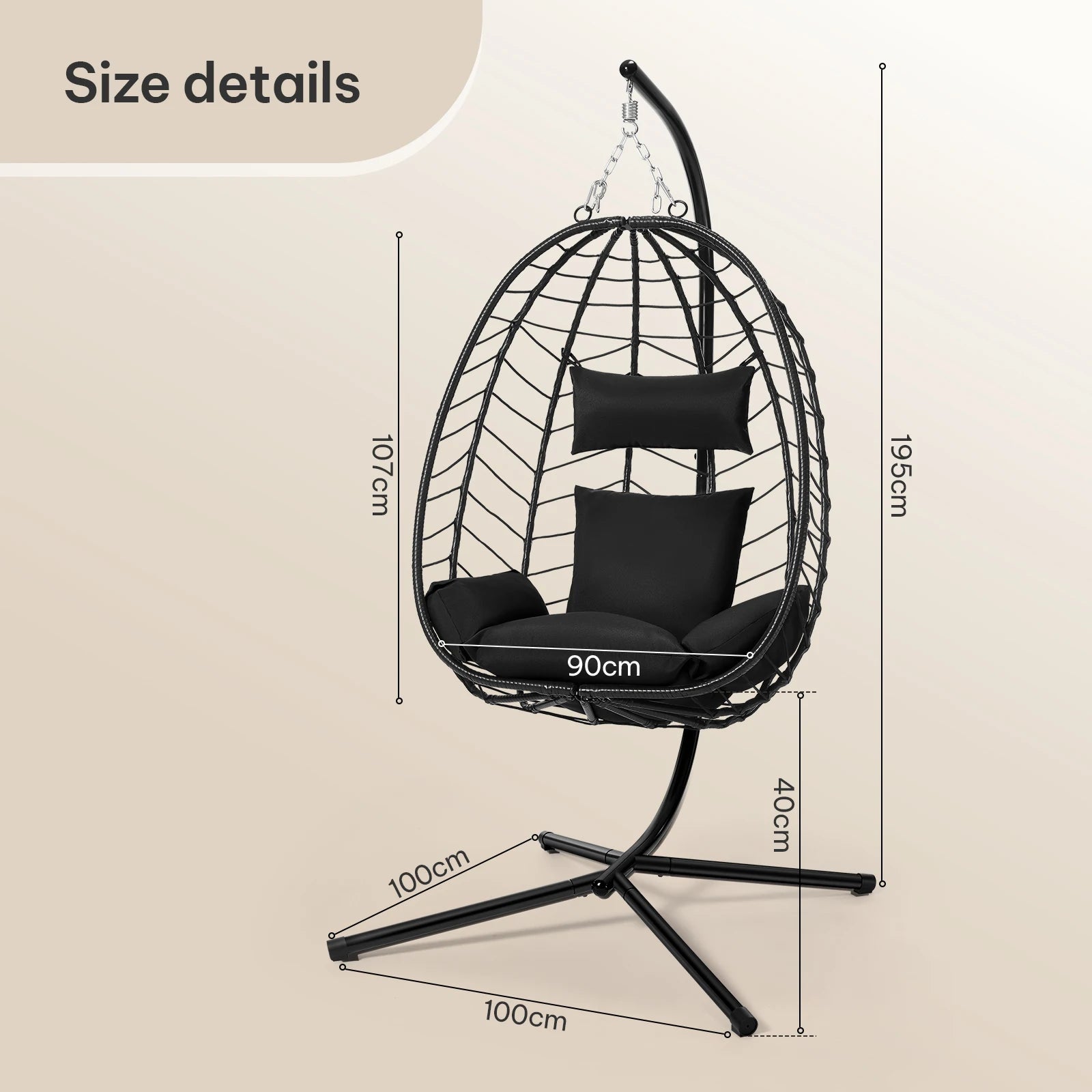 Egg Chair Hangstoel met Standaard – Schommelstoel voor Tuin, Balkon & Woonkamer – Inclusief Kussen en Hoofdsteun – Belastbaar tot 150 kg