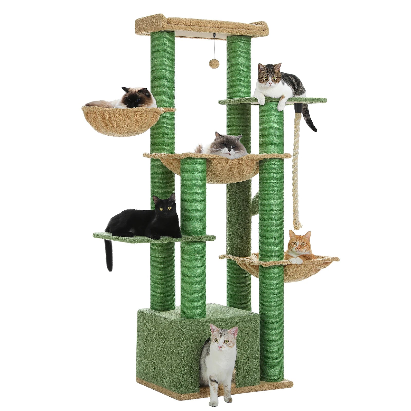Grote Kattenboom voor Grote Katten – Robuuste Krabpaal met 11 Sisal Palen, Hangmatten en Kattenhuis