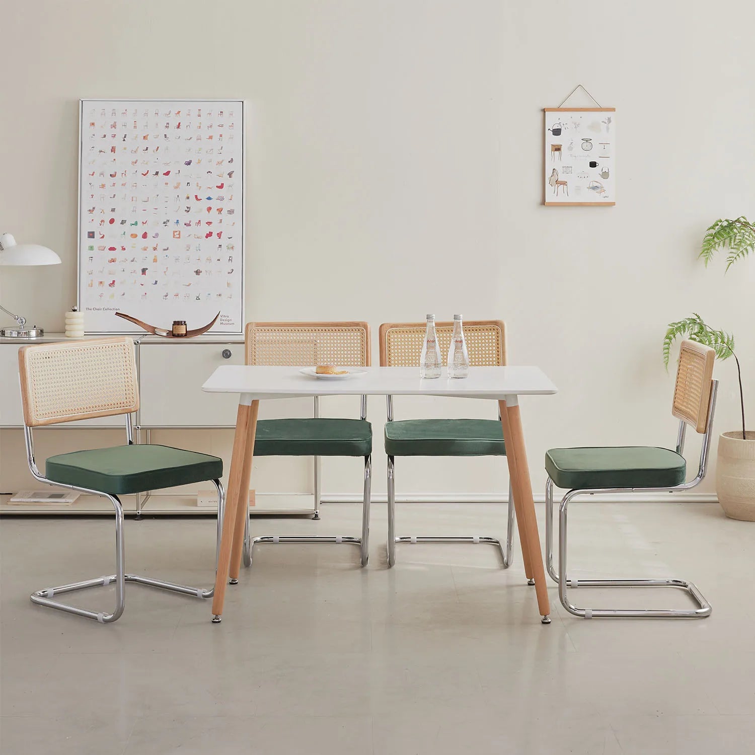 Rotan Eetkamerstoelen Set van 2 of 4 – Retro Design met Velvet Zitting en Metalen Frame