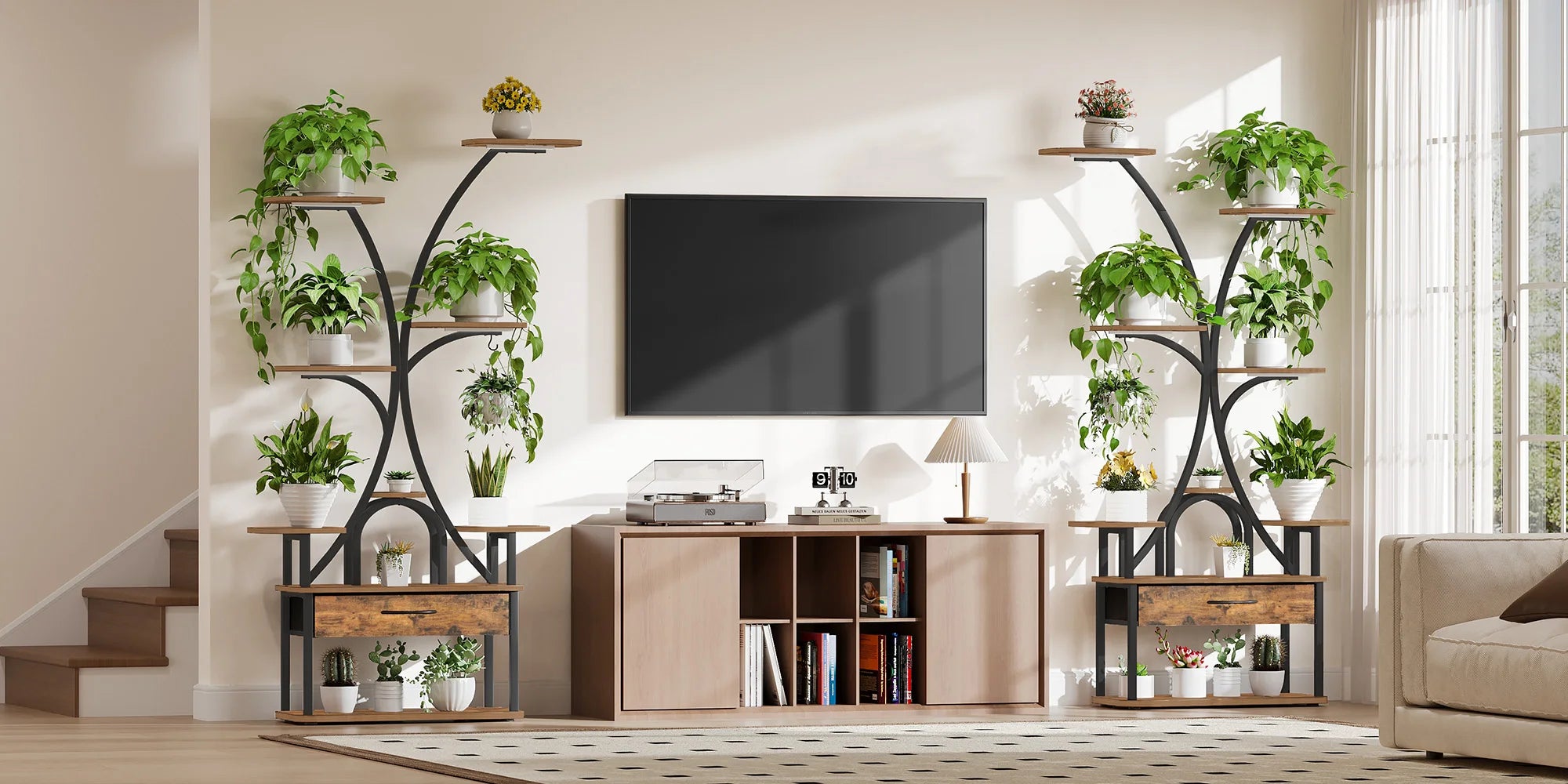 9-Laags Plantenrek met Groeilamp – Verticale Plantenstandaard met LED Verlichting en Timer – Industrieel Bloemenrek voor Binnen & Balkon