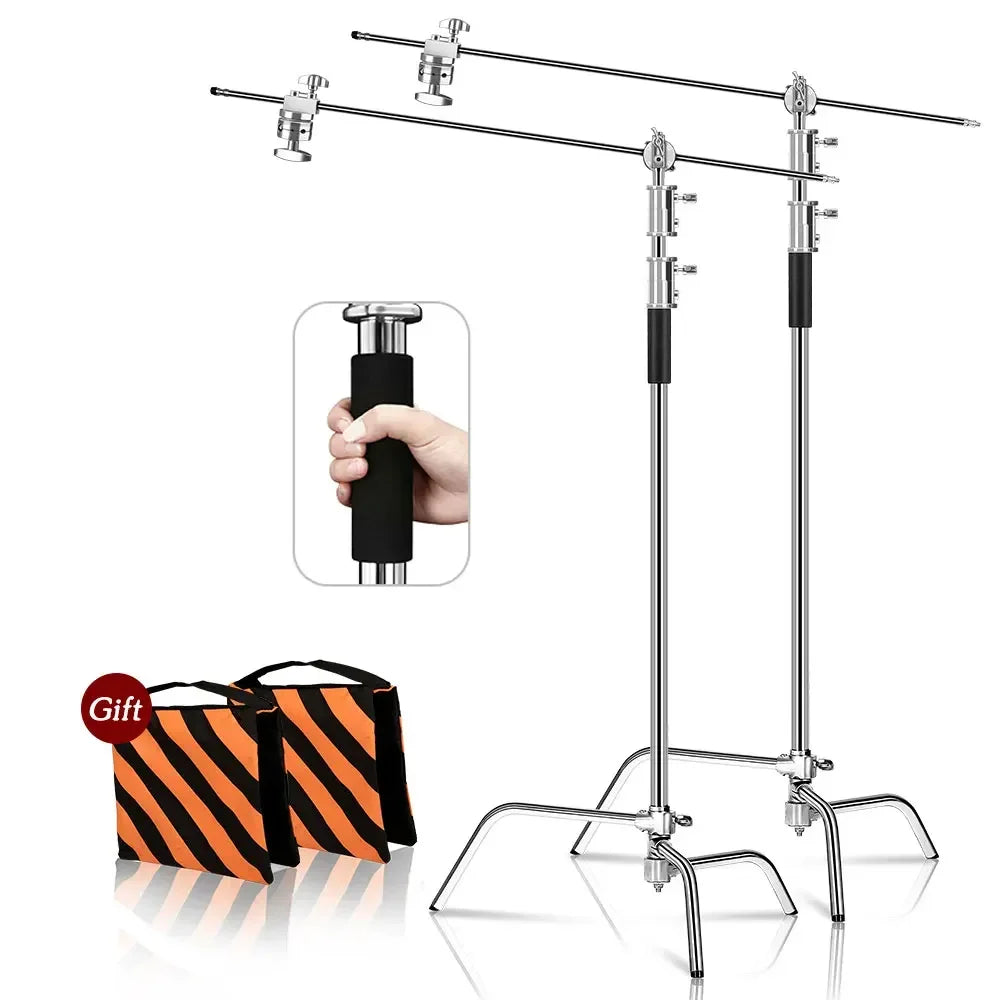 Heavy Duty C-Stand Lichtstatief 2,6M / 3,3M – RVS Fotografie Statief voor Studio, Camera, Softbox en LED Lamp