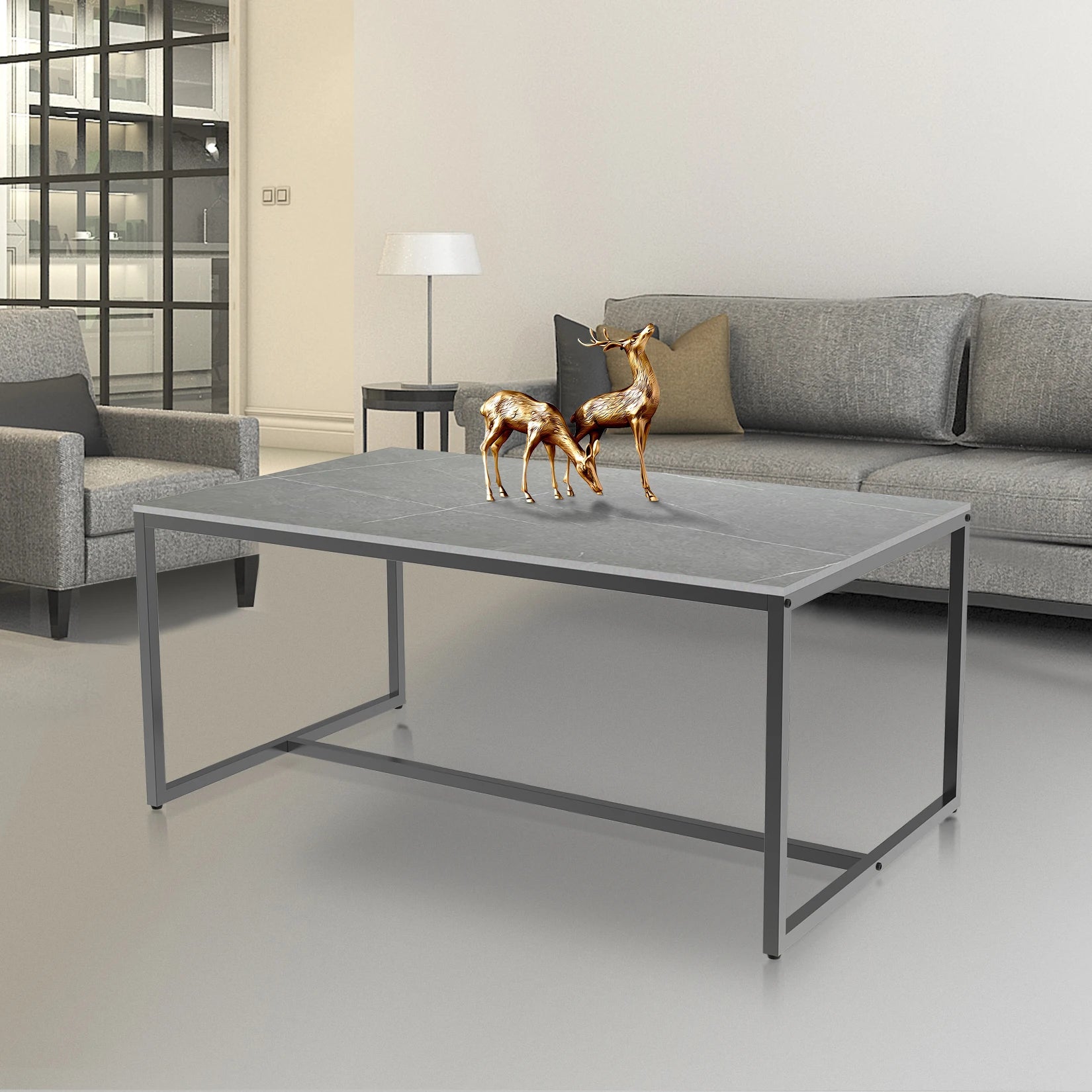 Moderne Salontafel Marmer Look met Metalen Frame – Luxe Rechthoekige Koffietafel met Opbergruimte – Industrieel & Modern Design