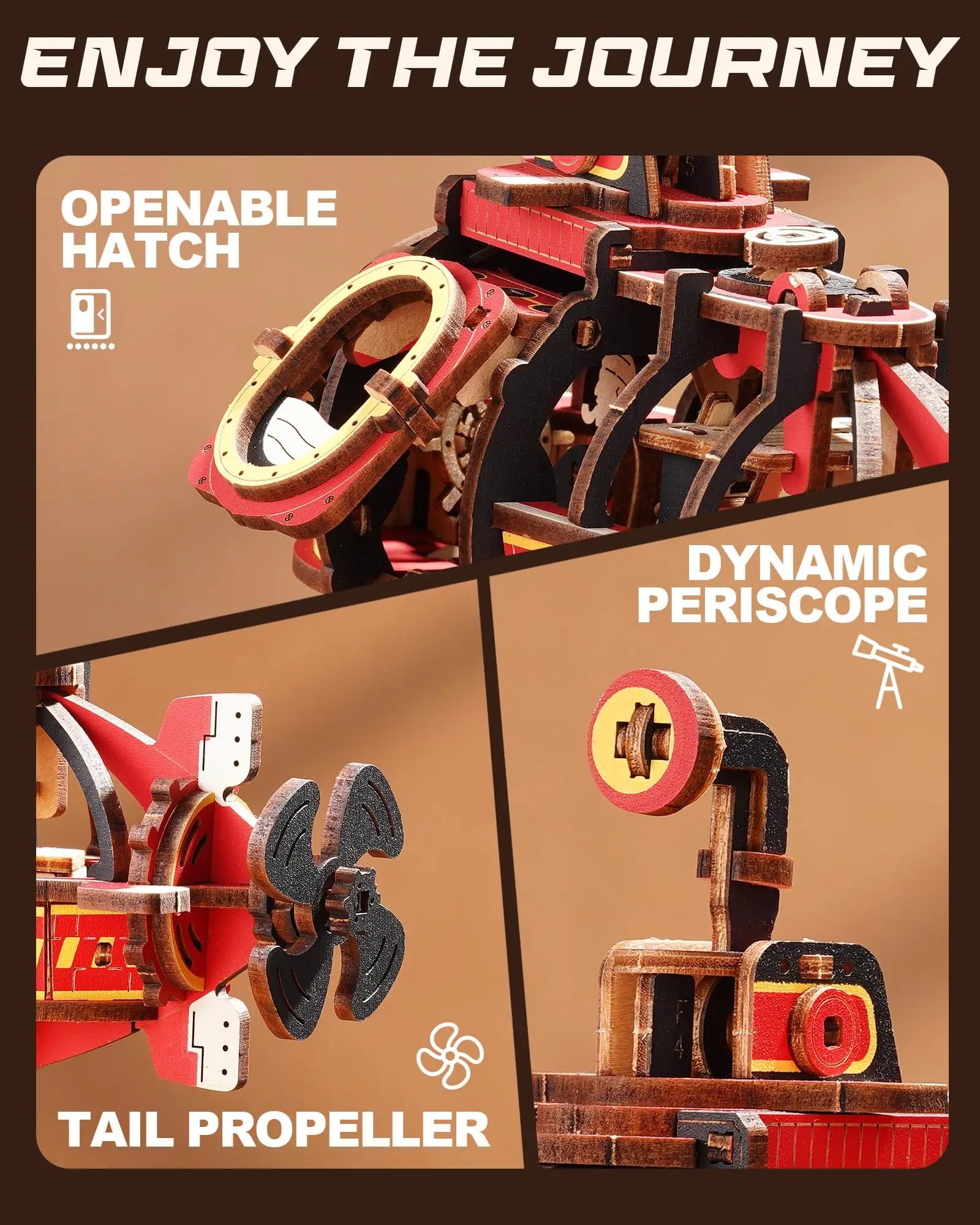 3D Houten Onderzeeër Model – DIY Kinetische Puzzel 219 Stuks – Decoratie voor Bureau en Creatief Cadeau voor Volwassenen