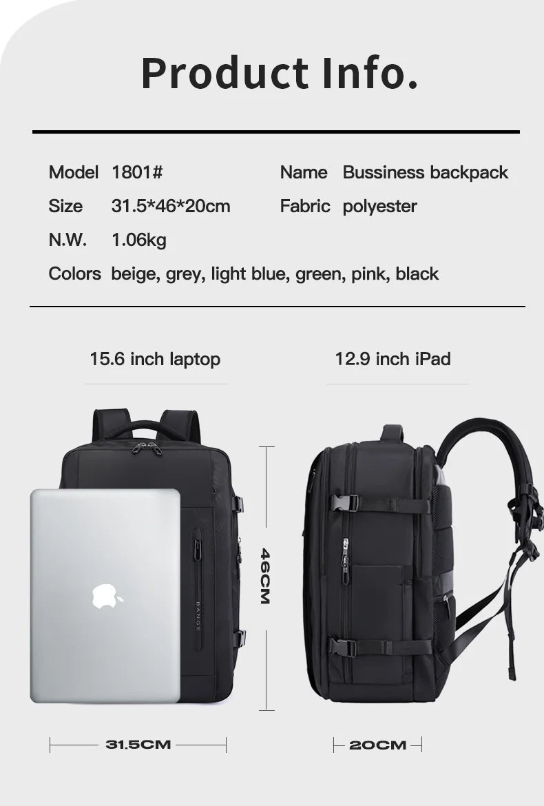 Grote Waterdichte Rugzak Voor 15.6" Laptop | USB‑Oplaadpoort & Nat‑Droog Vak | School, Werk & Reizen
