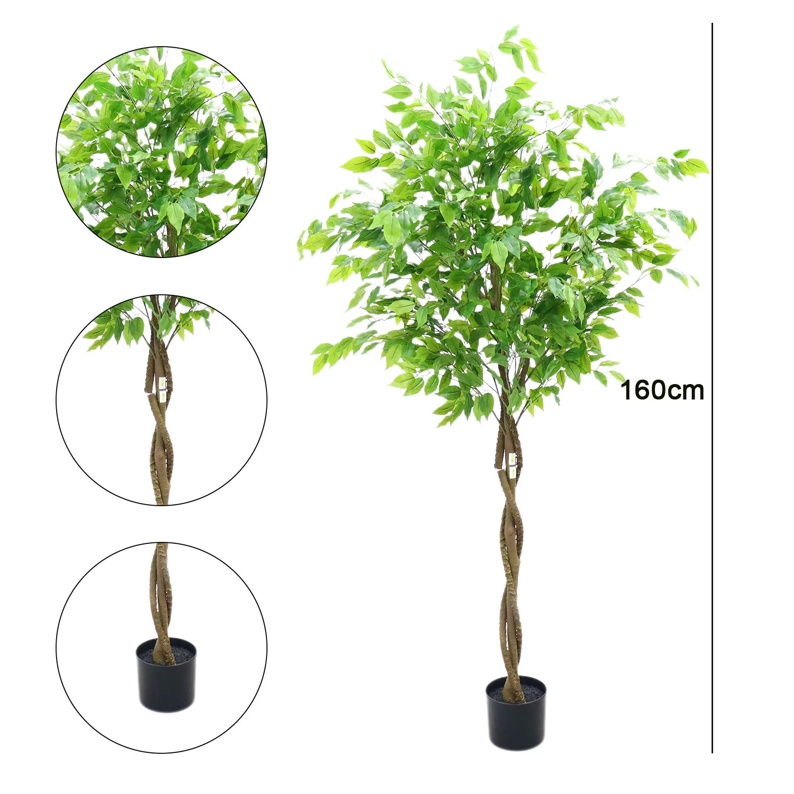Kunstmatige Ficusboom 160–180 cm – Grote Nep Boom voor Binnen & Overdekt Buiten – Realistische Kunstplant Woonkamer & Kantoor