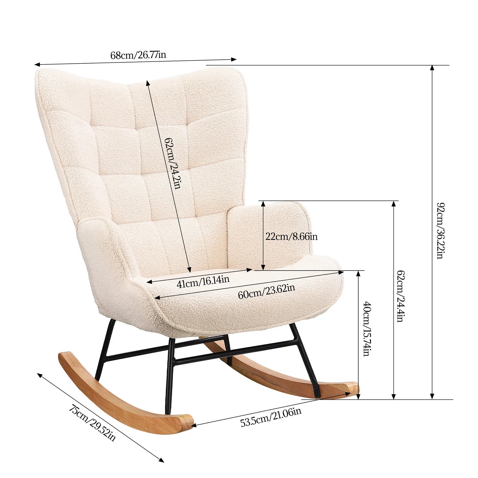 Moderne zachte pluche schommelstoel met armleuningen – comfortabele woonkamer stoel
