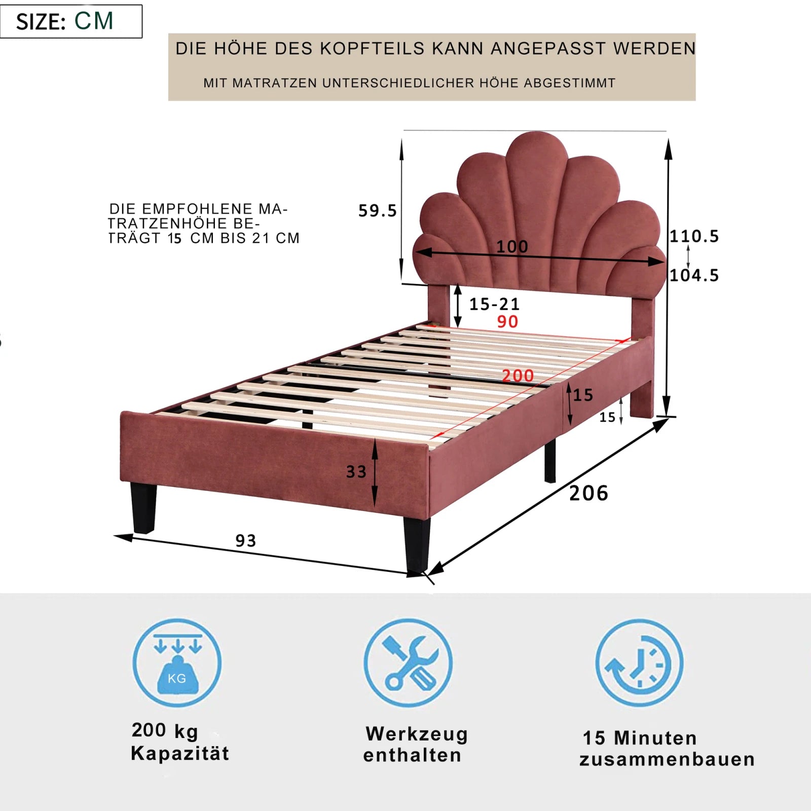 Kinderbed 90x200 Meisjesbed Fluweel Bloemenkroon – Speels & Stijlvol