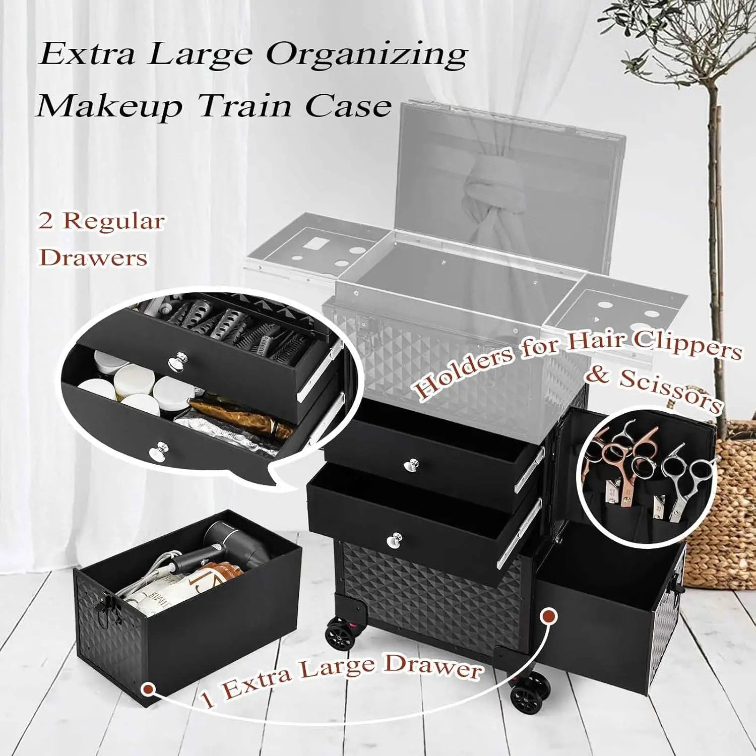 Professionele Make-up Koffer Trolley met Slot en Wielen – Cosmetica Organizer 56-75L – Rollende Beauty Case voor Kapper en Visagist