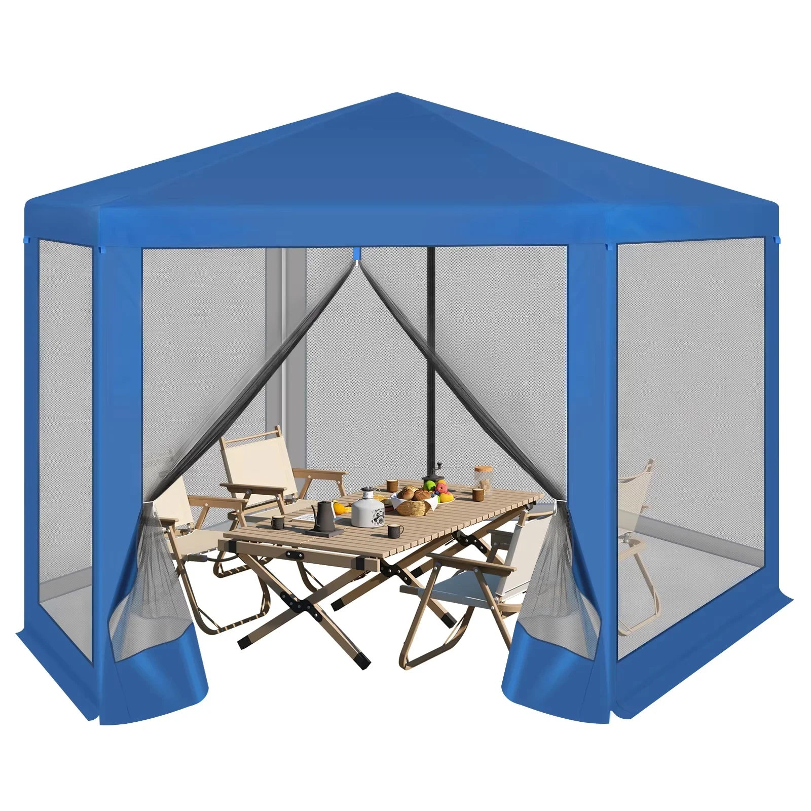 Tuinpaviljoen 3,8 x 3,3 m met Klamboe – Tuinhuisje met Mesh Zijwanden, UV-Bescherming & Luifel voor Tuin en Terras