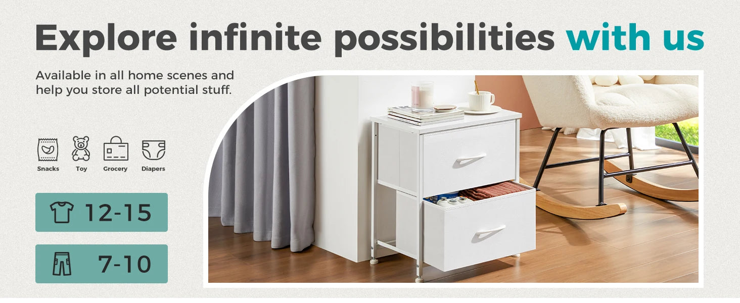 Multifunctionele Ladekast met Stoffen Lades – 2‑Stuks Woonkamer & Slaapkamer Opbergmeubel