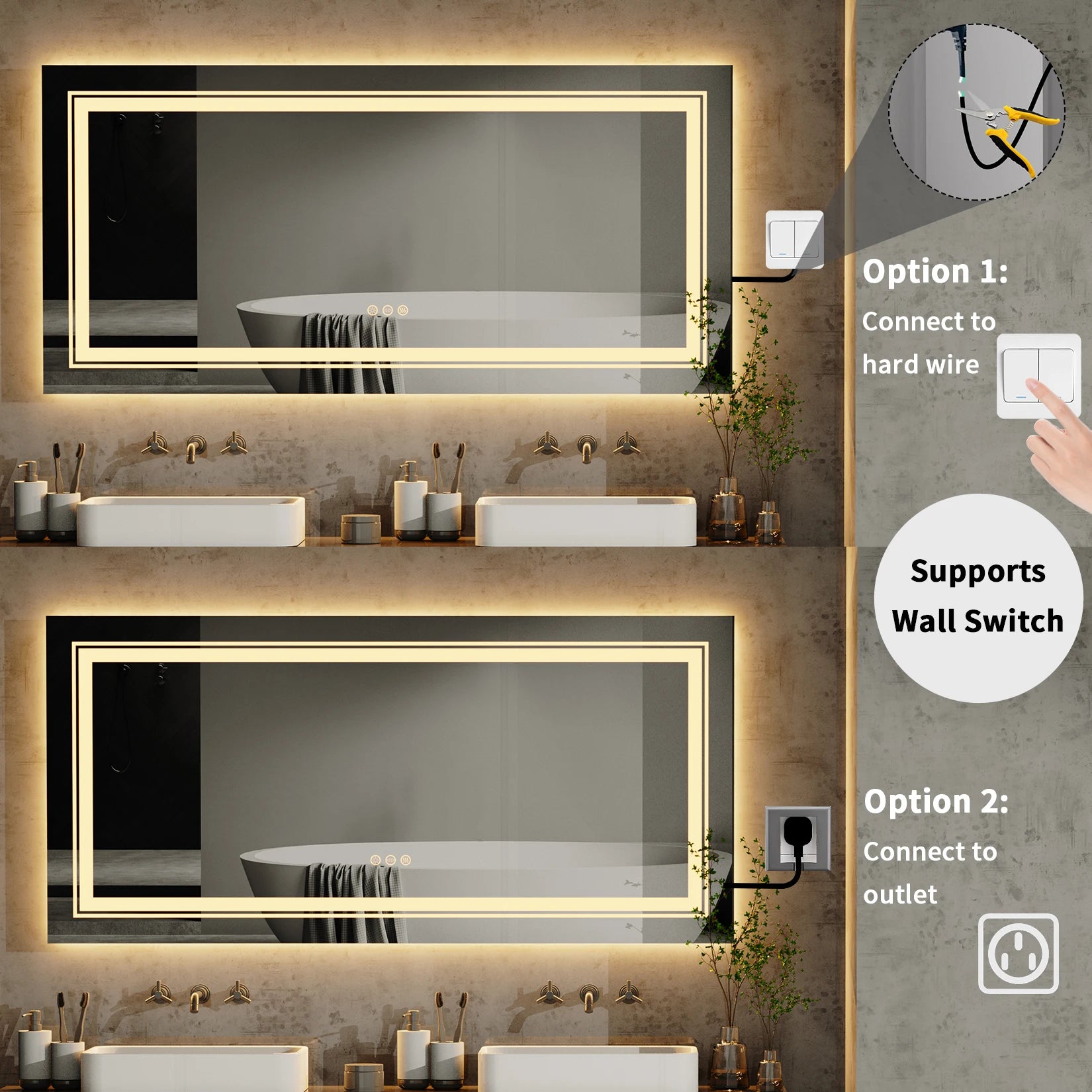 LED Badkamerspiegel 120x60 cm met Verlichting, Anti-Condens & Dimbaar Licht – Wandspiegel met Touch Bediening en 3 Lichtkleuren
