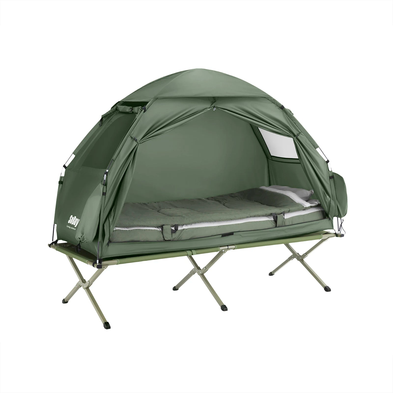 1-Persoons Outdoor Iglo Tent met Luchtbed en Pomp – Complete Camping Tent Set met Slaapzak en Draagtas