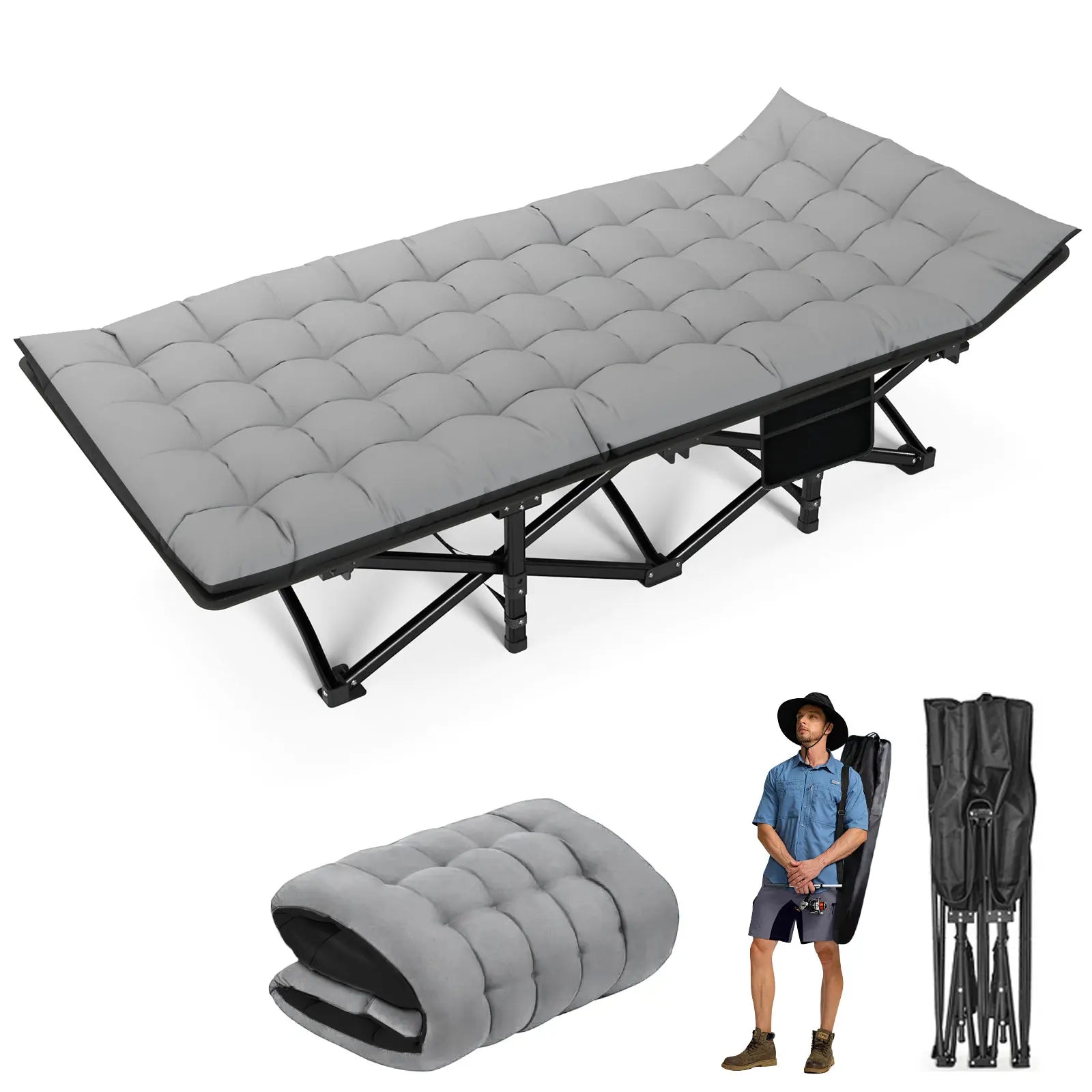 Opvouwbaar Campingbed voor Volwassenen – Sterk, Draagbaar en Inclusief Matras & Draagtas