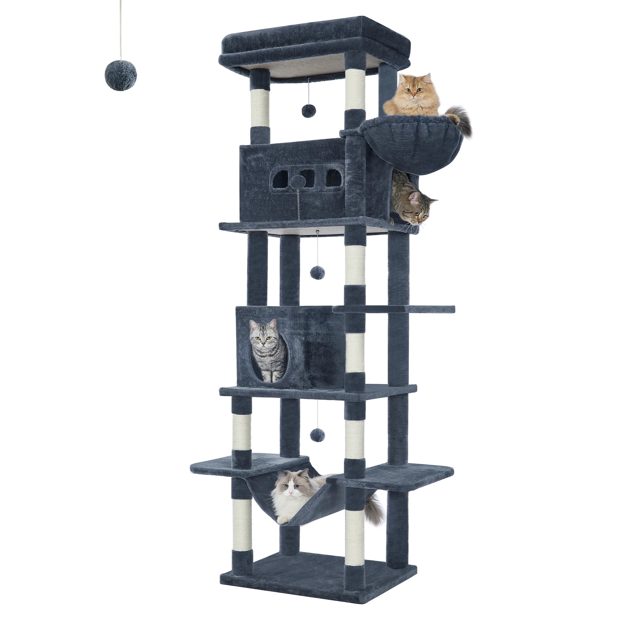 210 cm Grote Krabpaal Kattenboom – Luxe Multi-Level Kattenhuis met Krabpalen, Hangmat & Speelgoed voor Grote en Meerdere Katten