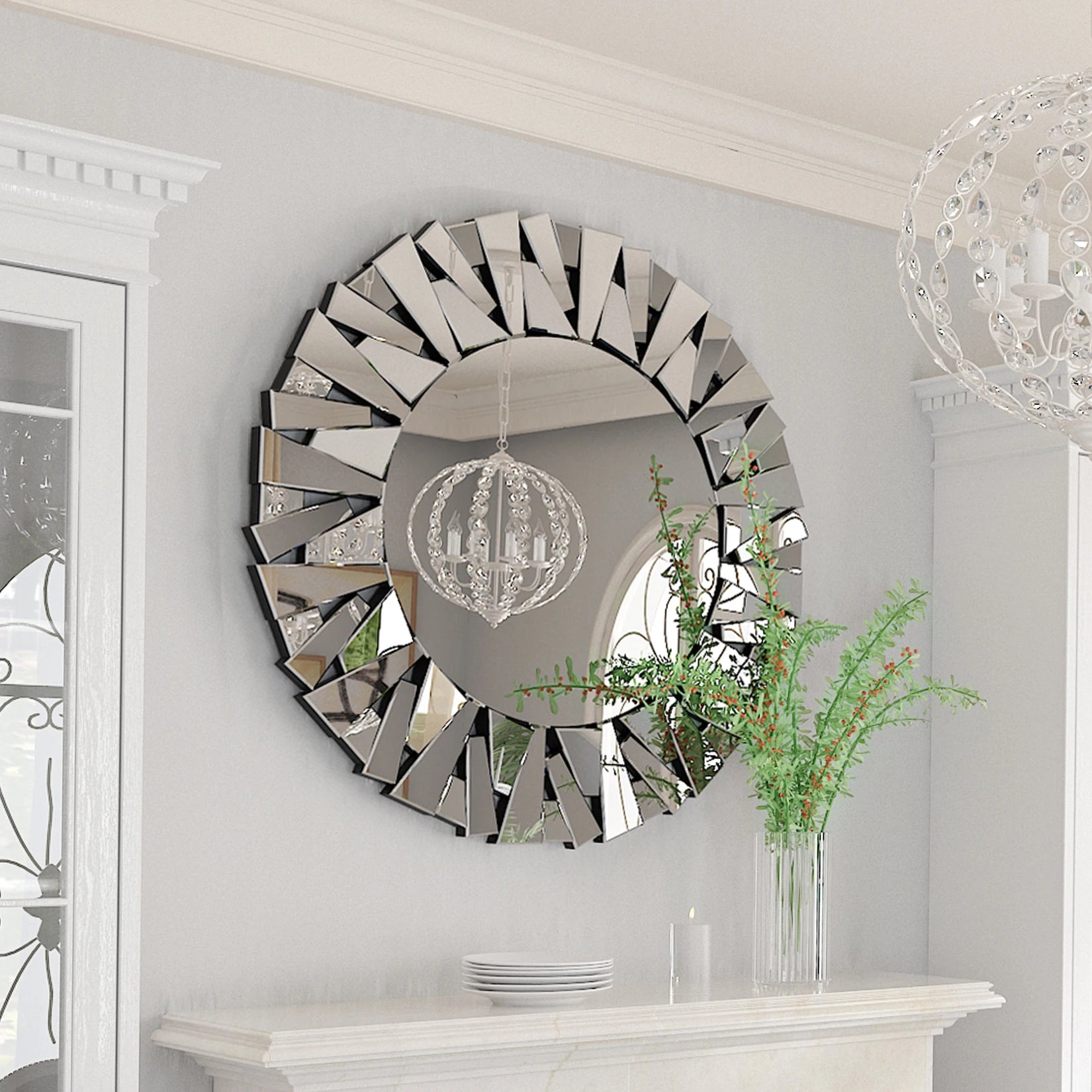 Ronde Zonnestraal Wandspiegel 80 cm – Moderne Zilveren Design Spiegel voor Woonkamer, Hal en Slaapkamer