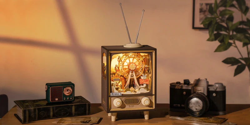 3D Houten Muziekdoos Reuzenrad met Licht – Sunset Carnival Nachtlampje en Decoratie – USB Oplaadbaar voor Woonkamer en Slaapkamer